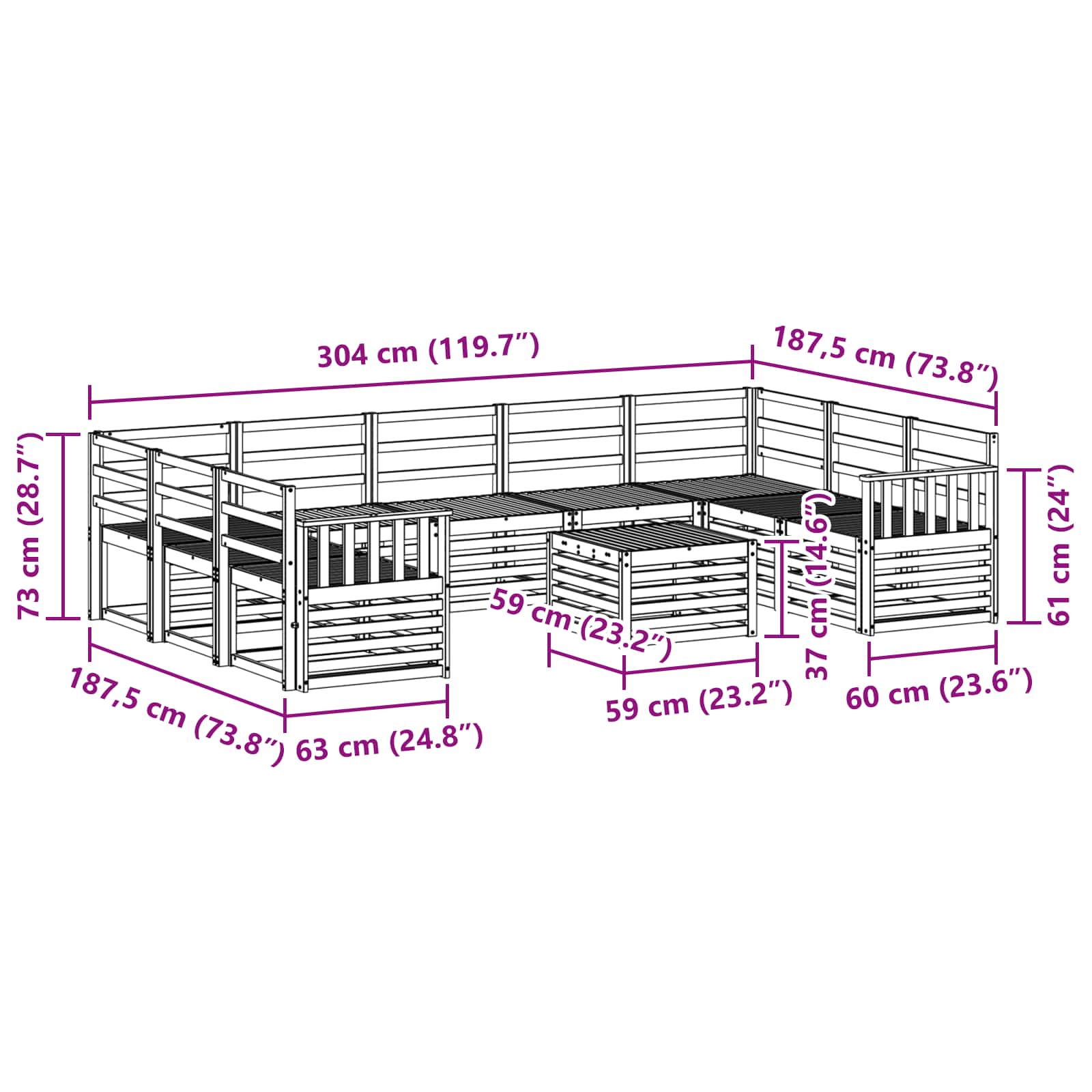 Buiten bankenset 10 pcs Wit 59 x 59 x 37 cm Massief Acaciahout image 9