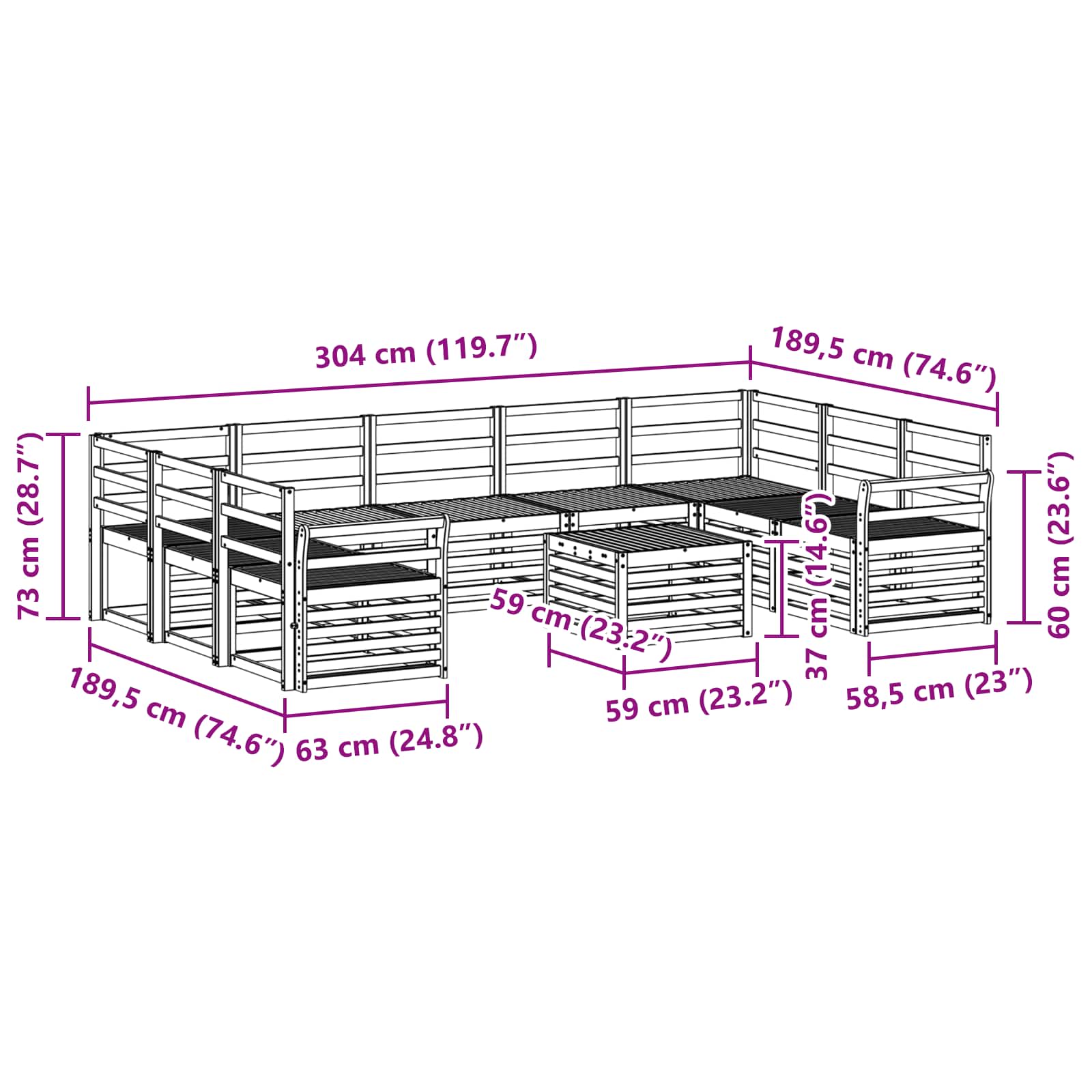 Buiten bankenset 10 pcs Wit 59 x 59 x 37 cm Massief Acaciahout image 8