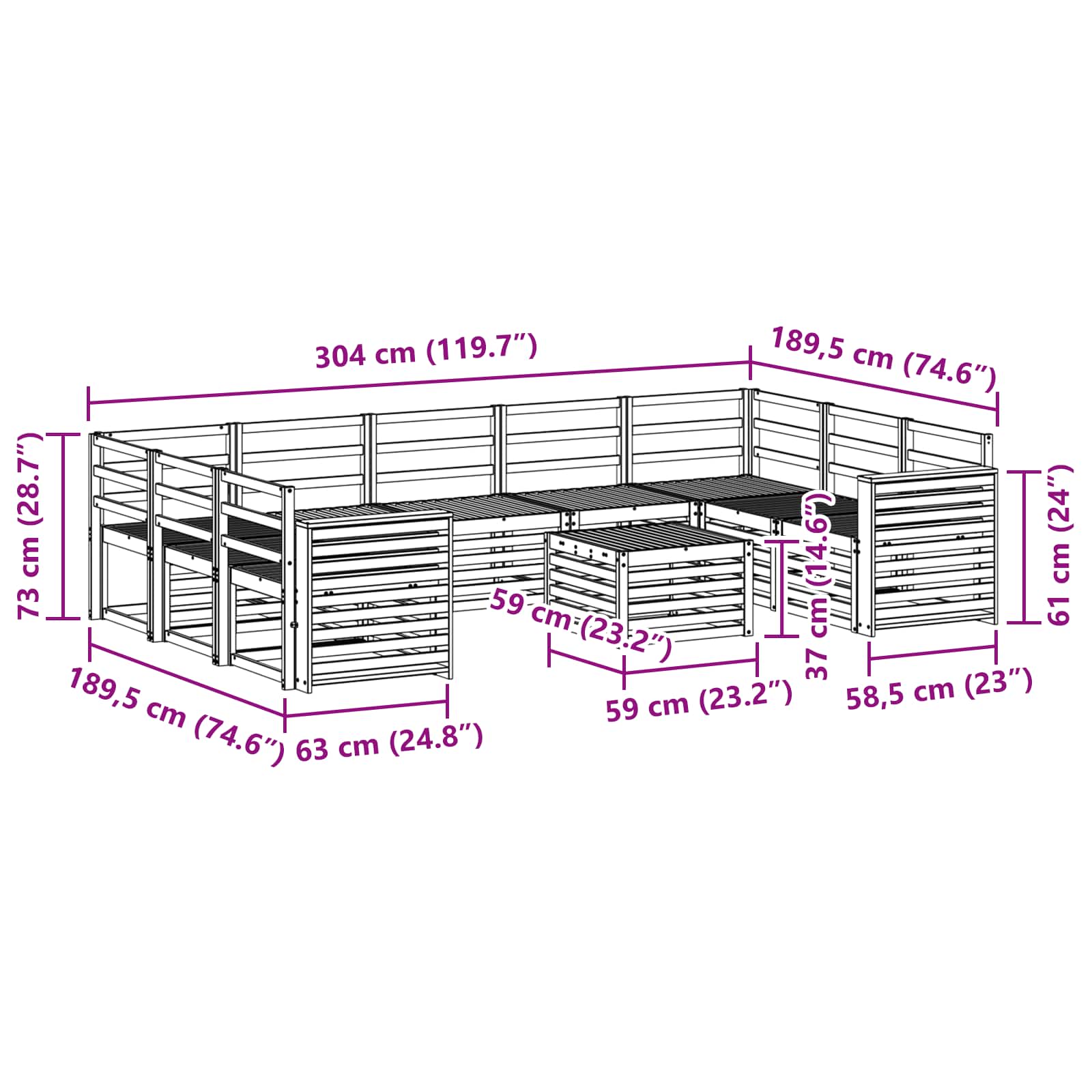 Buiten bankenset 10 pcs Wit 59 x 59 x 37 cm Massief Acaciahout image 9