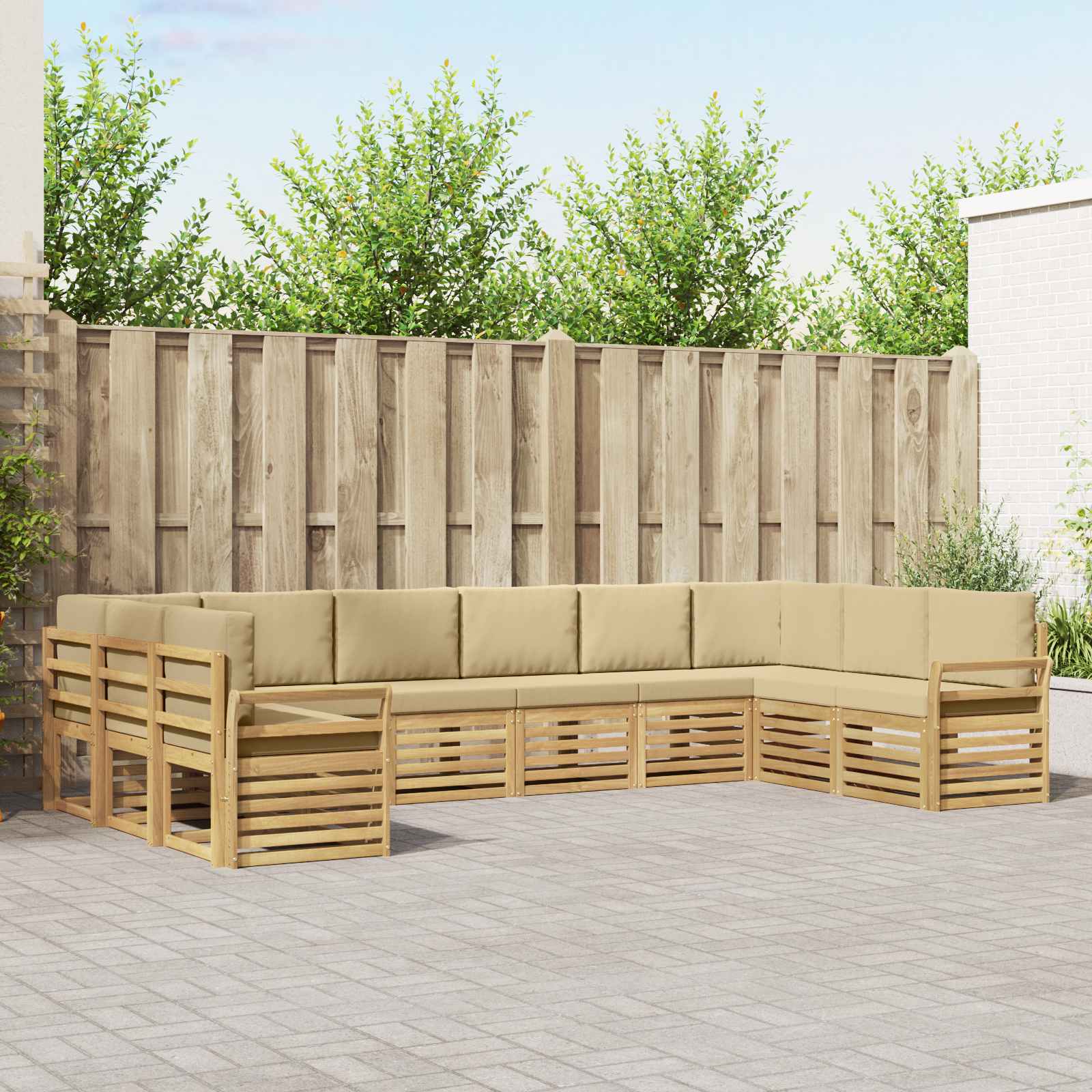 vidaXL Buiten bankenset 10 st Wit en Beige Polyester