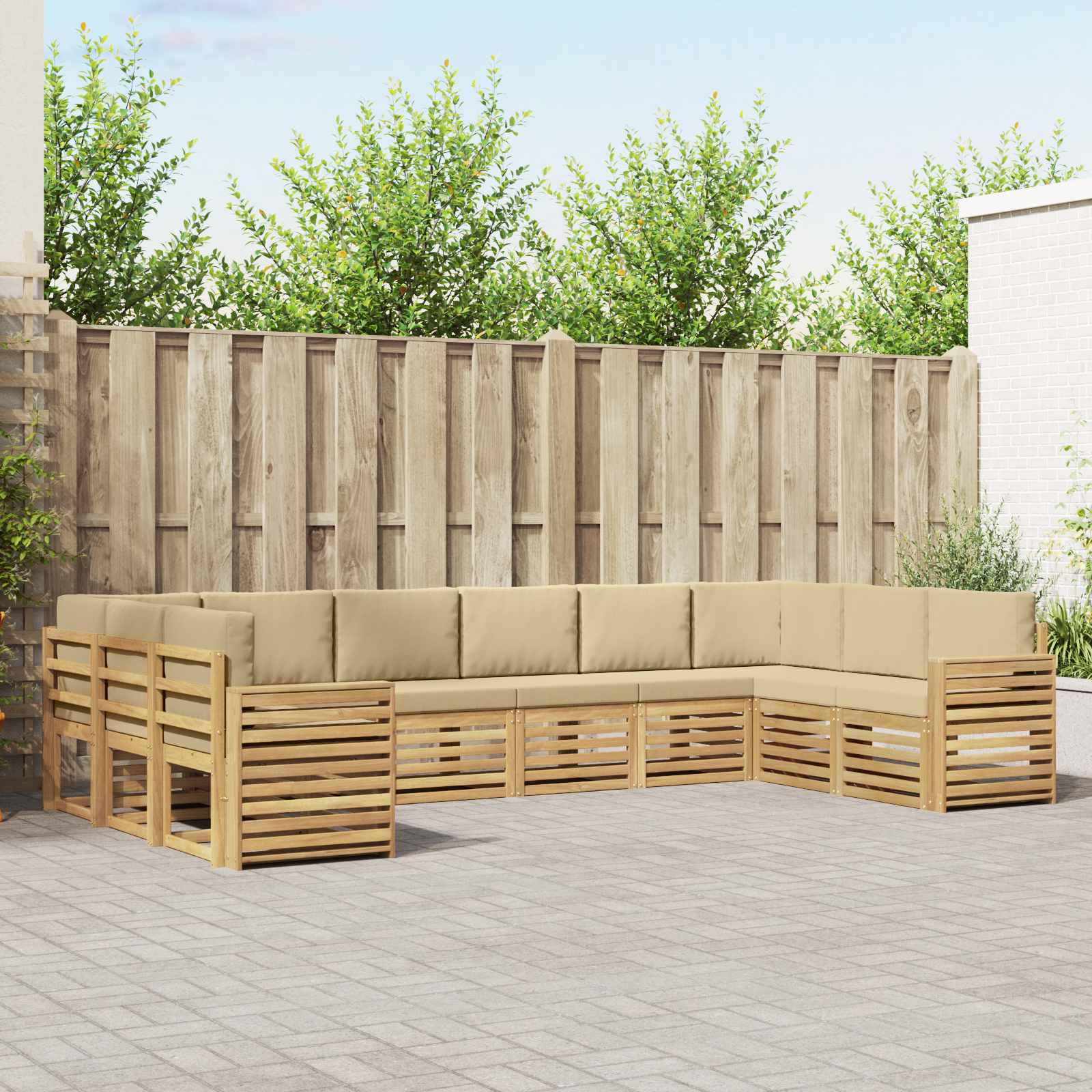 Udendørs modulær sofagruppe - 10 pers., hvid/beige, 363 × 191,5 × 73 cm