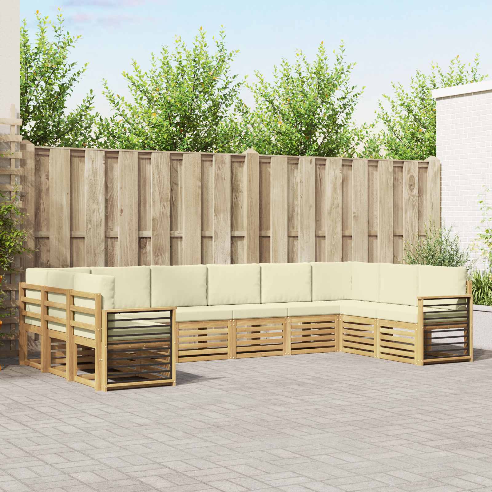 Rohová sofa sada s polštářem 10 pcs Bílá a krémová Polyester