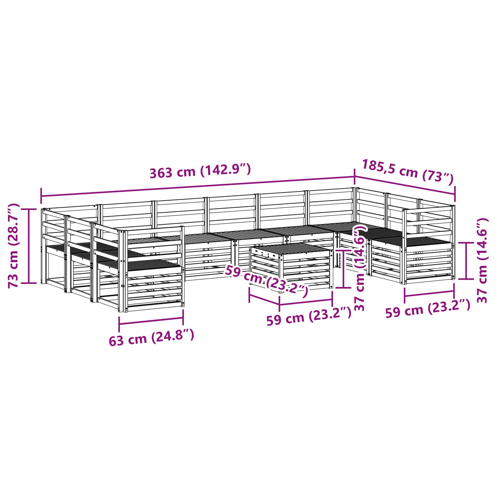 Buiten bankenset 11 pcs Wit 59 x 59 x 37 cm Massief Acaciahout image 9