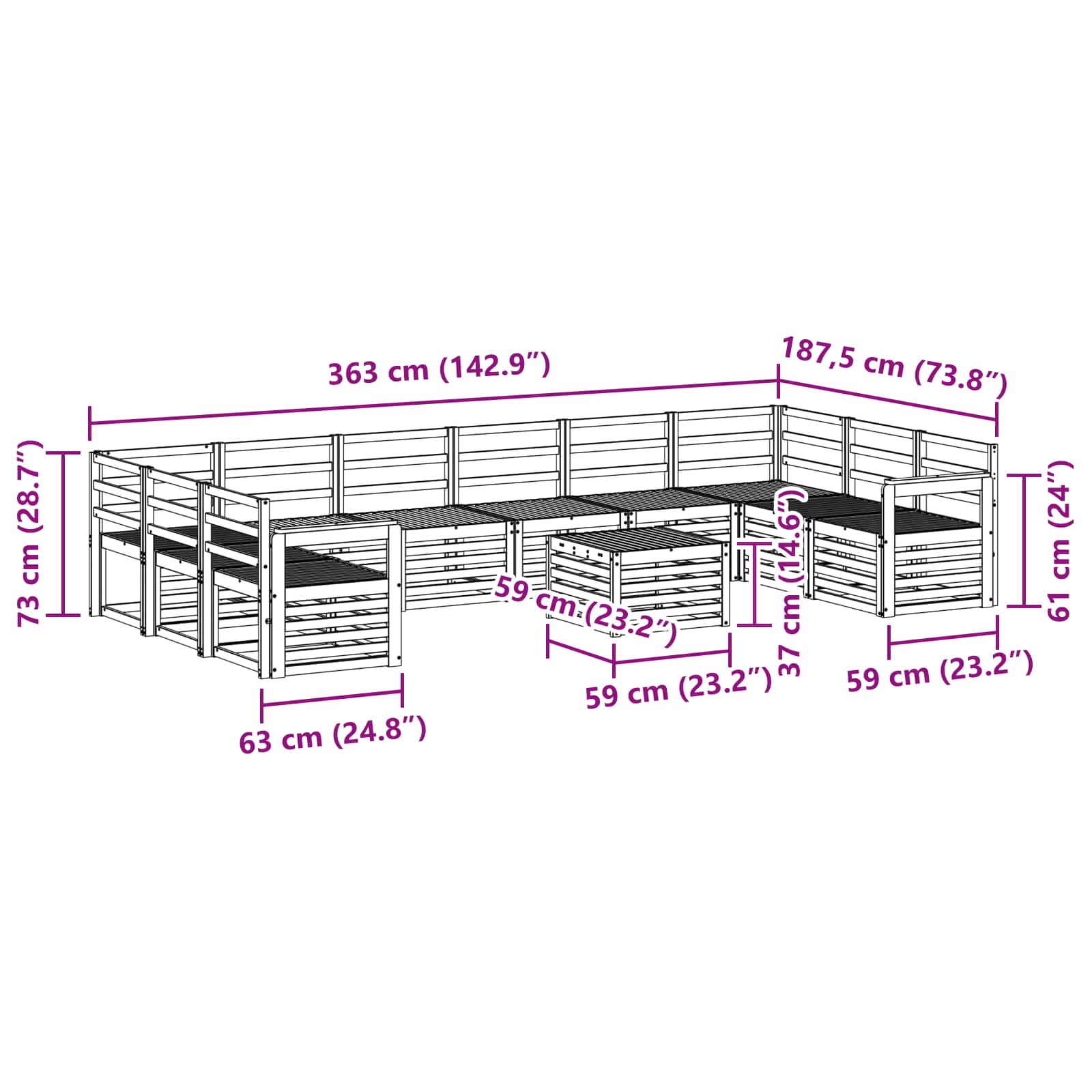 Buiten bankenset 11 pcs Wit 59 x 59 x 37 cm Massief Acaciahout image 8