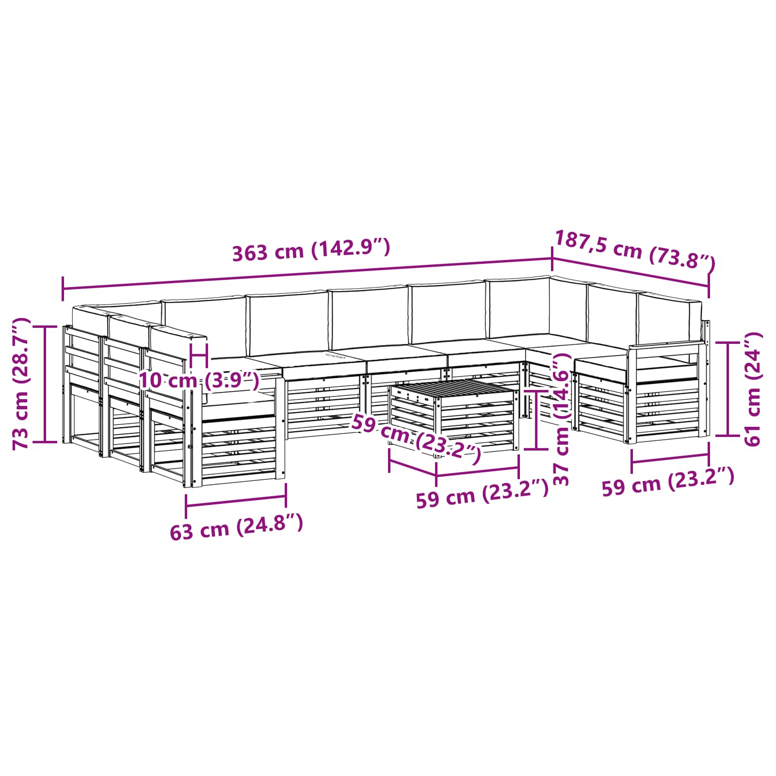 Zunanja garnitura za sedenje 8 pcs Bela in kremna - slika 9
