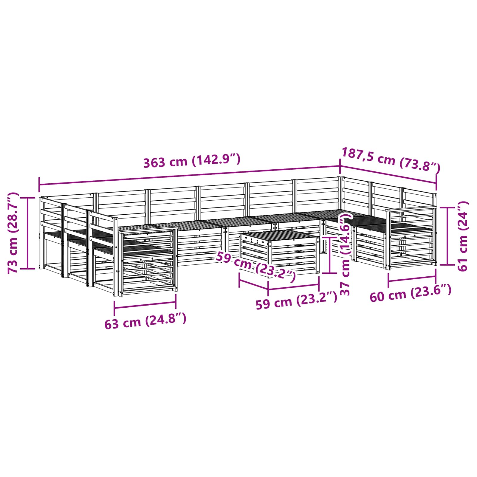 Buiten bankenset 11 pcs Wit 59 x 59 x 37 cm Massief Acaciahout image 9