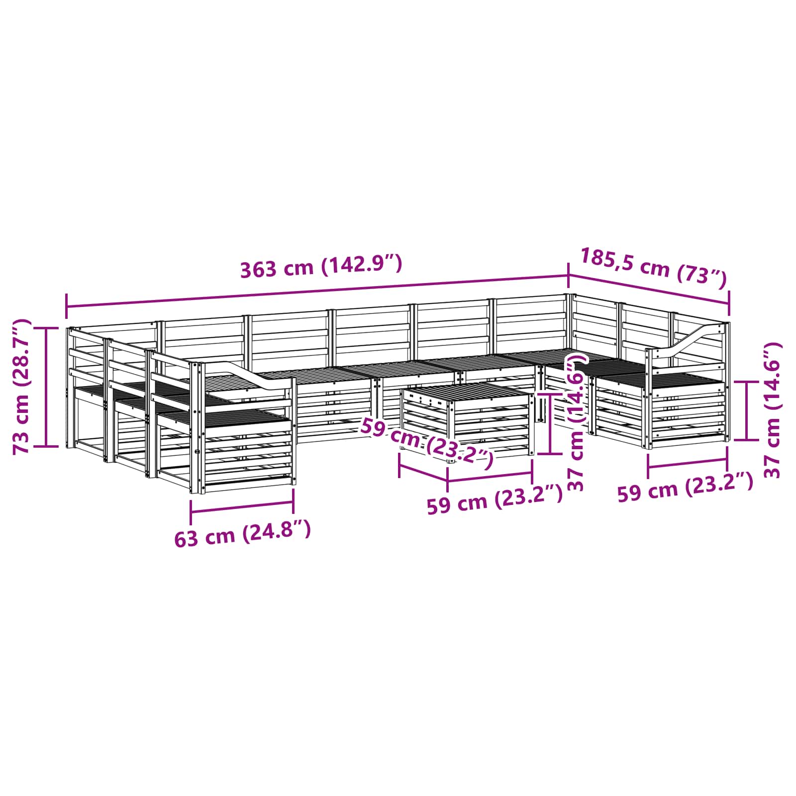 Buiten bankenset 11 pcs Wit 59 x 59 x 37 cm Massief Acaciahout image 9