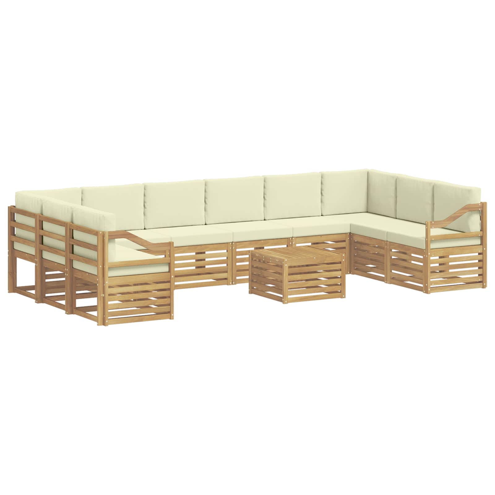 Zunanja garnitura za sedenje 11 pcs Bela in krem Poliester - slika 2