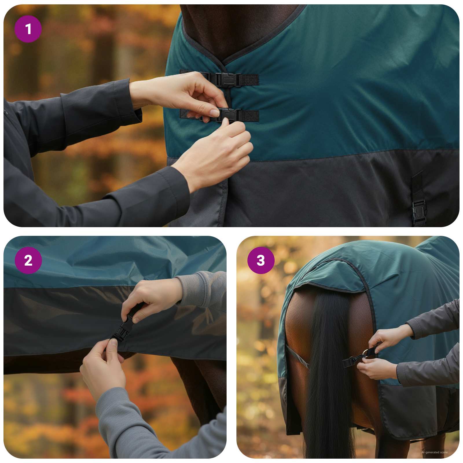 Konjski plašč Temno zelena in črna 155 cm Poliester - slika 12