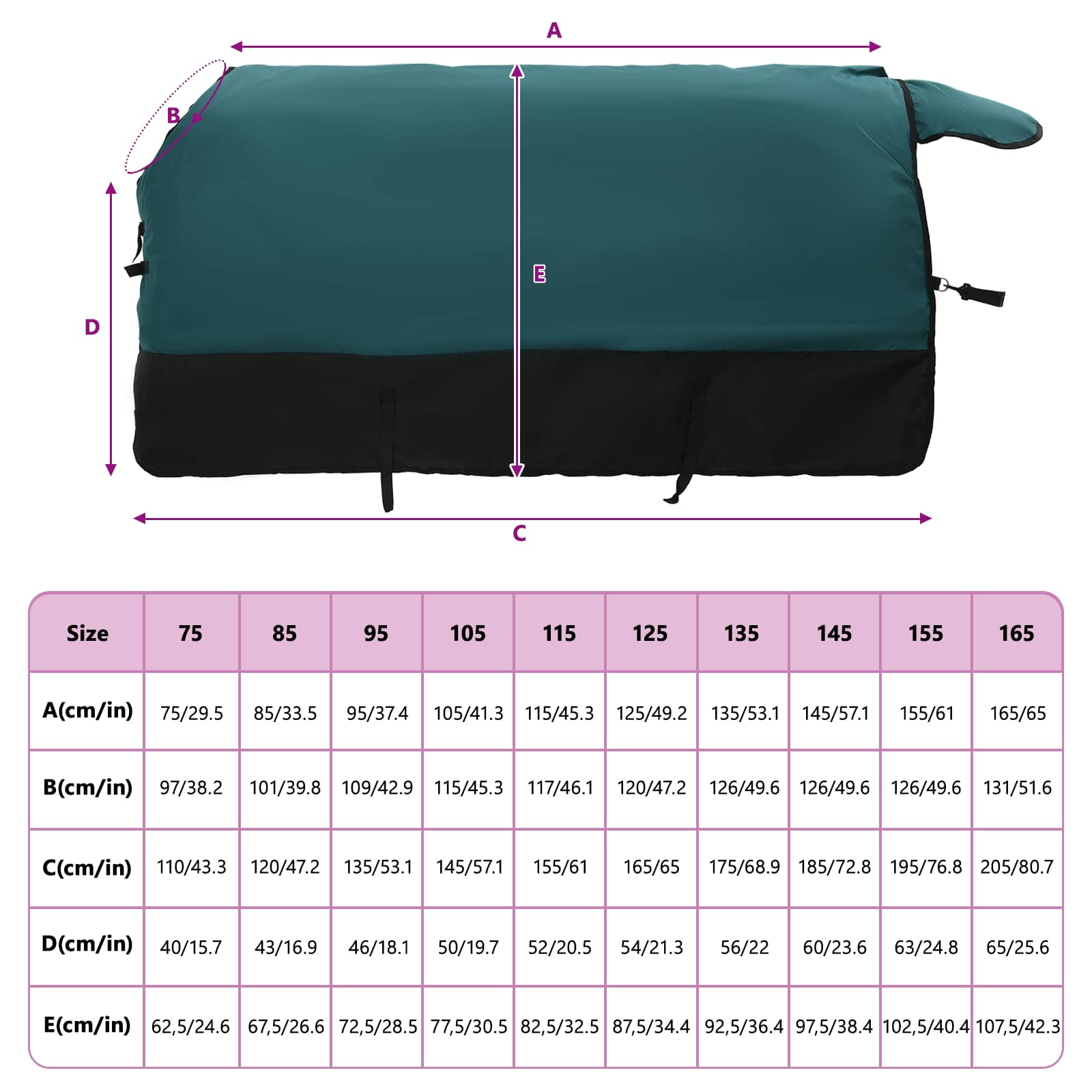 Konjski plašč Temno zelena in črna 155 cm Poliester - slika 10
