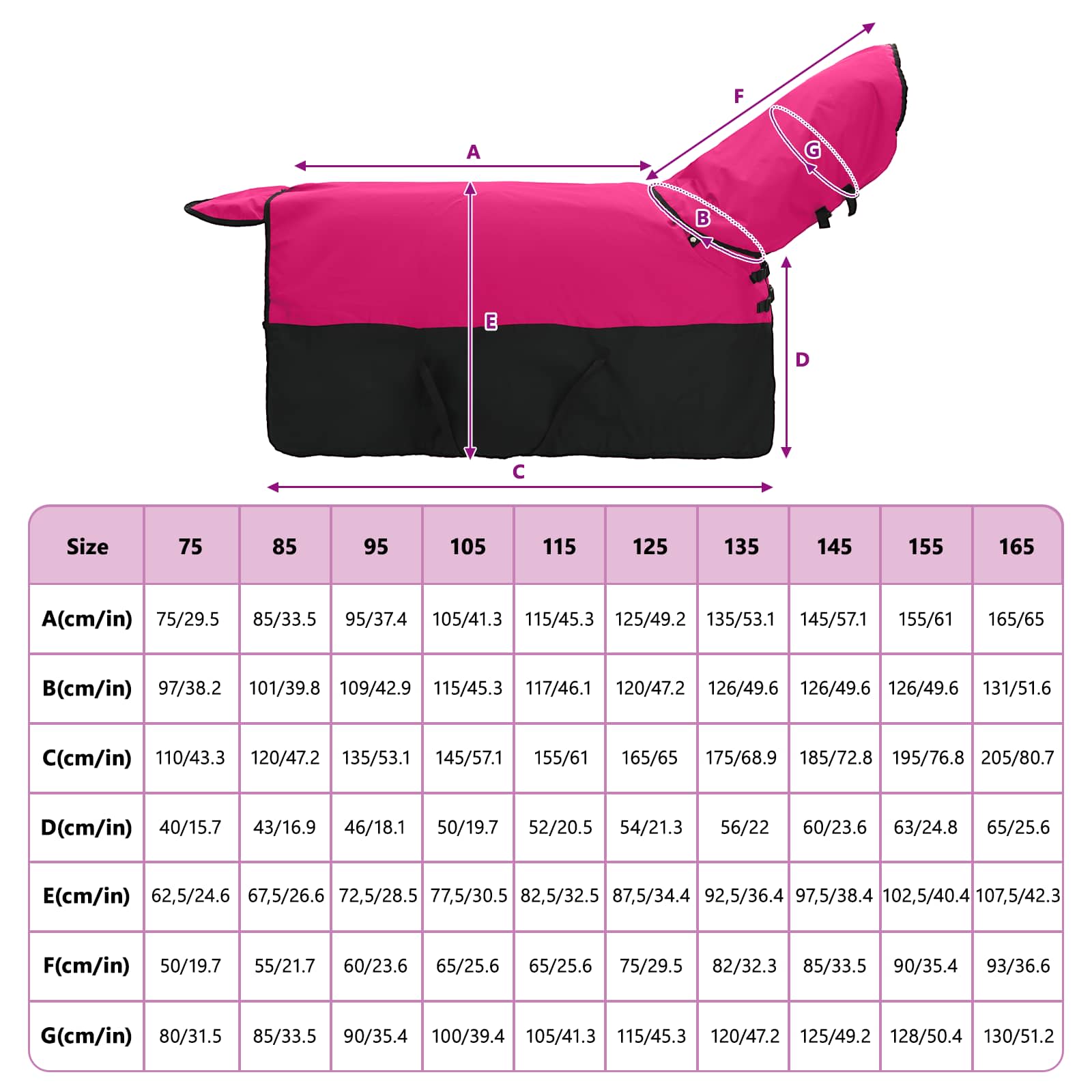 Konjski plašč Roza in črna 75 cm Poliester - slika 10