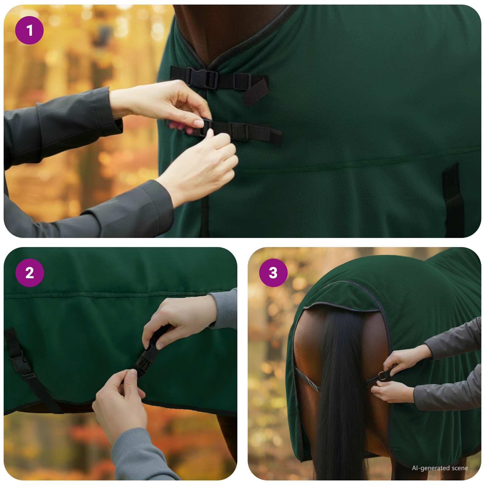 Konjski plašč Polna temno zelena Poliester - slika 11