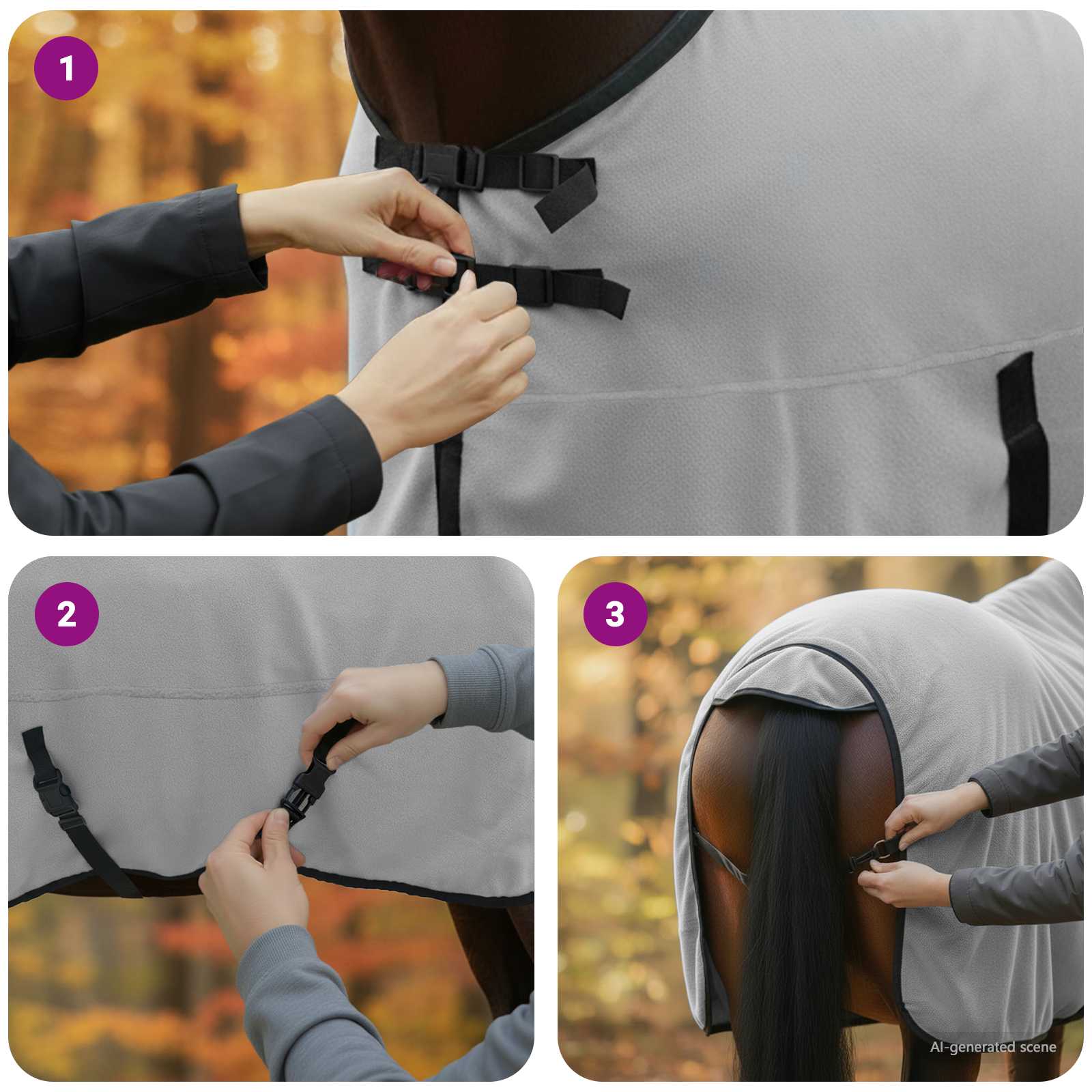 Konjski plašč Polna svetlo siva in roza Poliester - slika 11