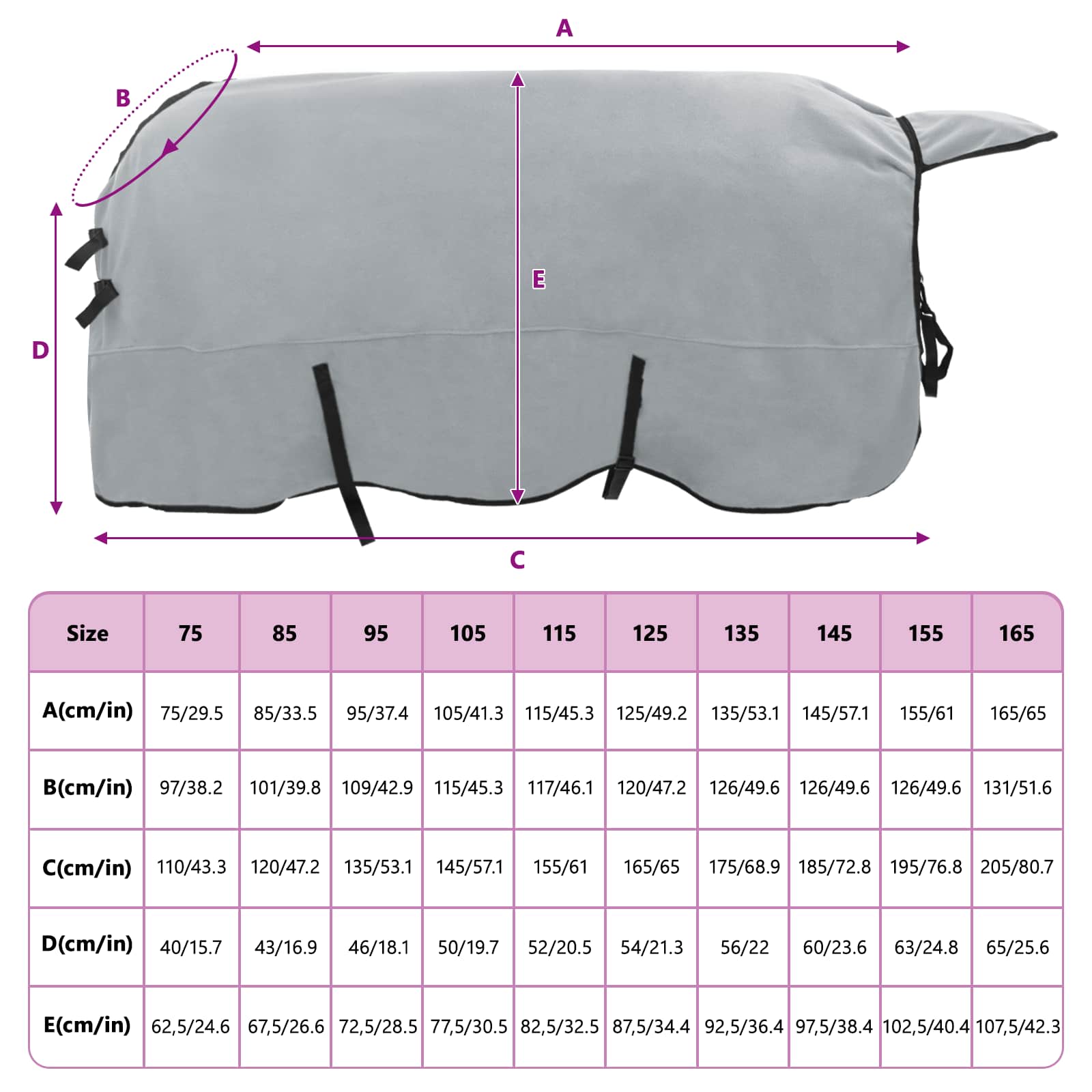 Konjski plašč Polna svetlo siva in roza Poliester - slika 9