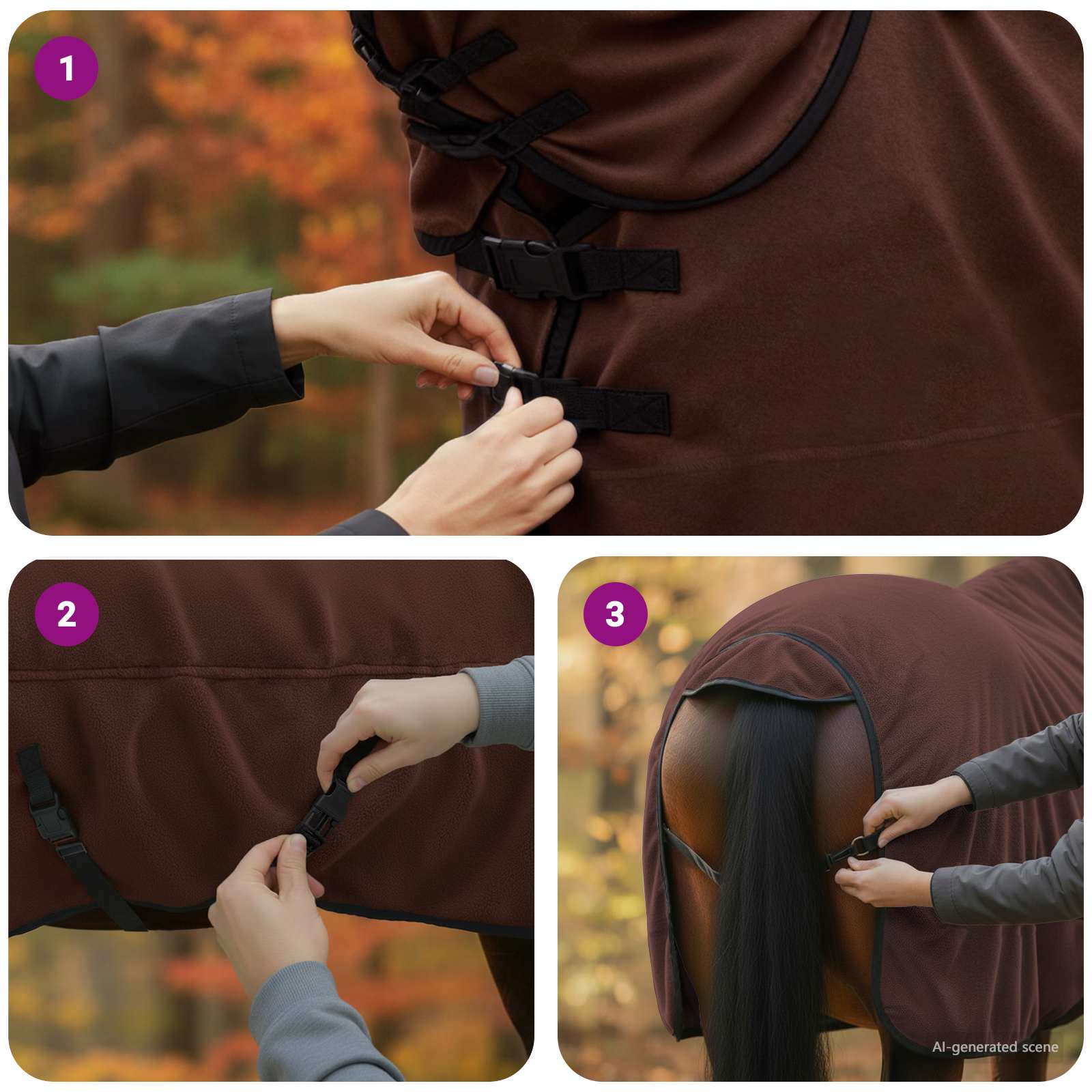 Deka pro koně Úplně tmavě hnědá Polyester - obrázek 10