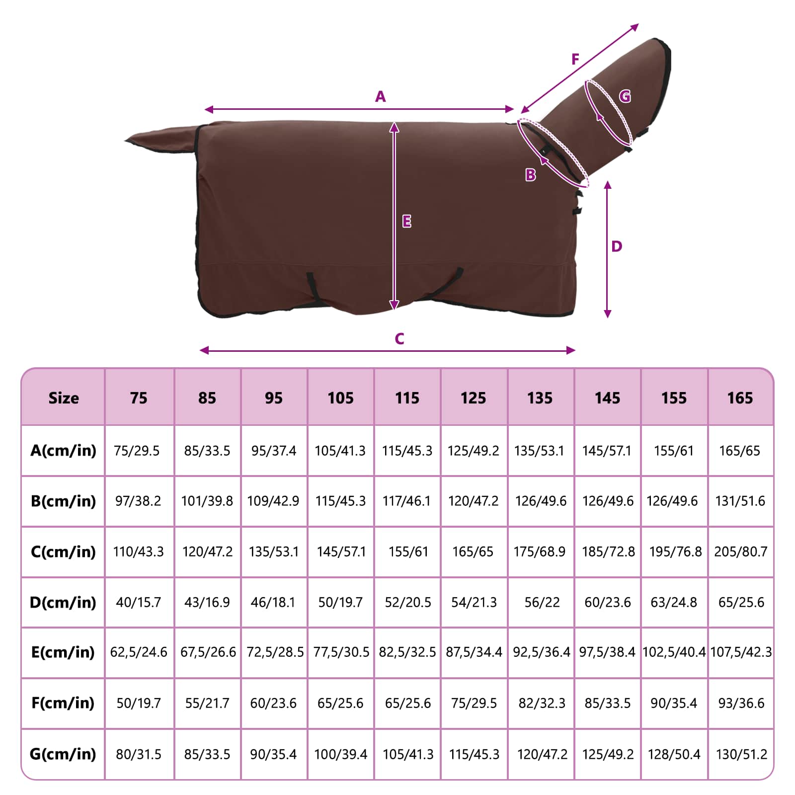 Konjski plašč Polna temno rjava 145 cm Poliester - slika 9