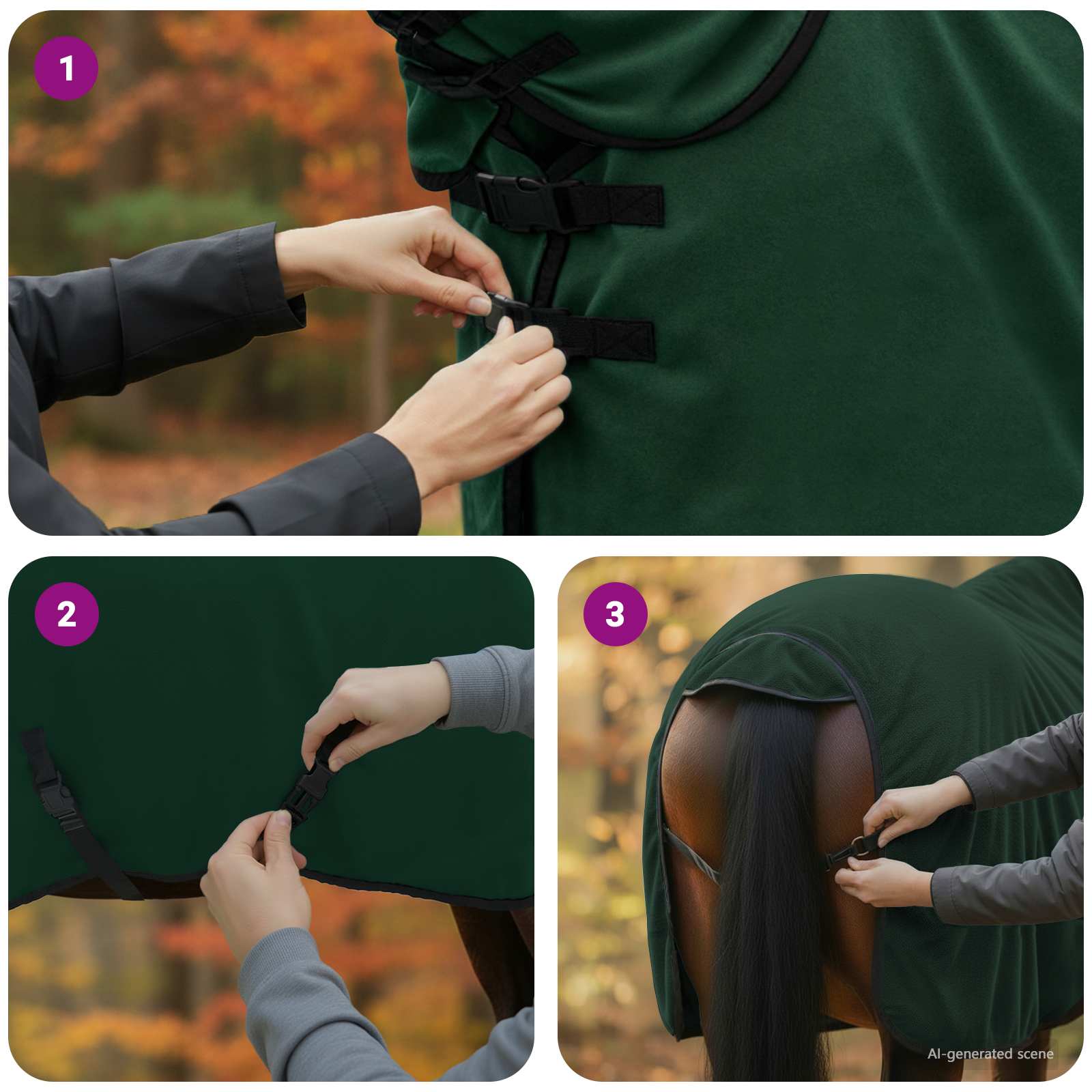 Konjski plašč Polna temno zelena Poliester - slika 11