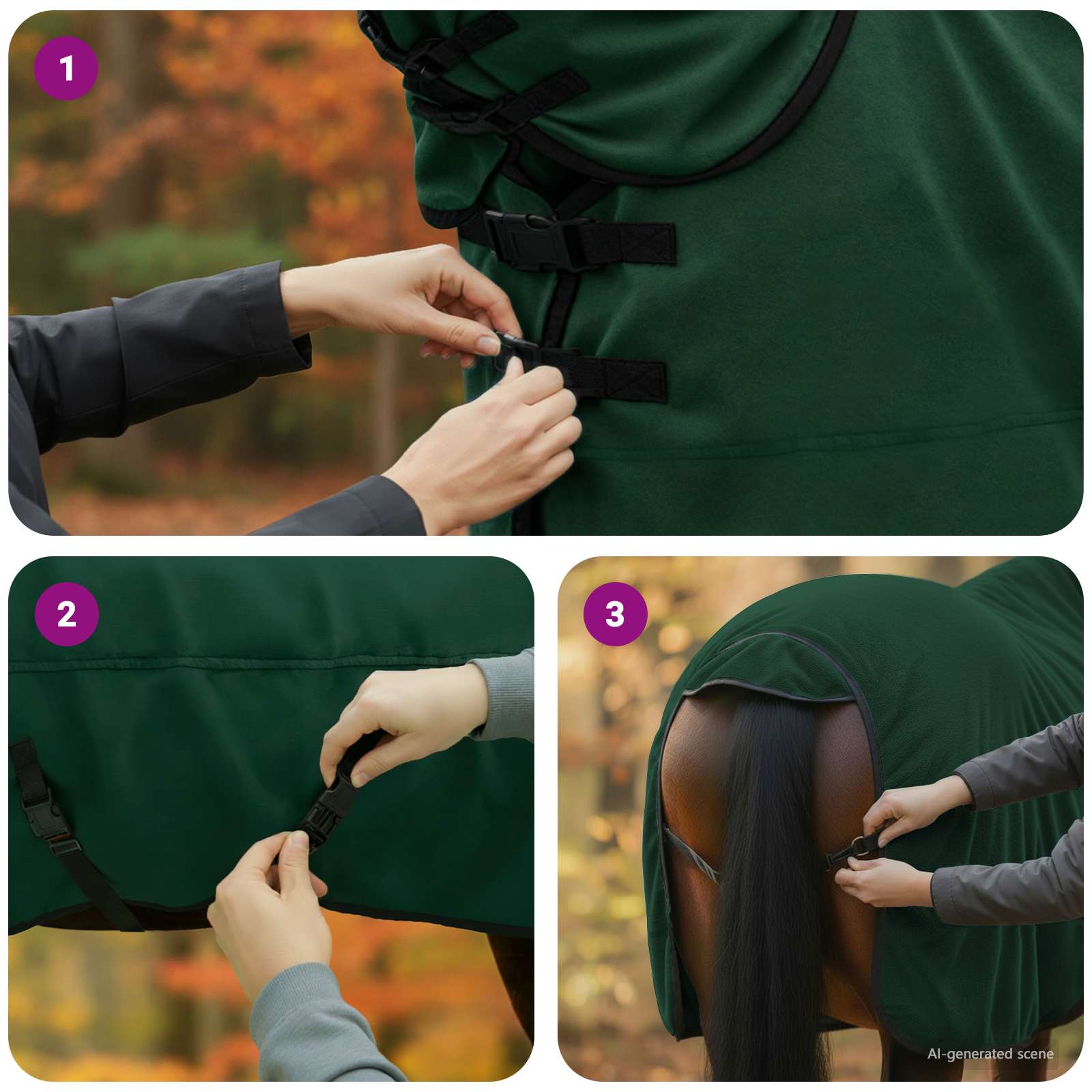 Konjski plašč Polna temno zelena Poliester - slika 11