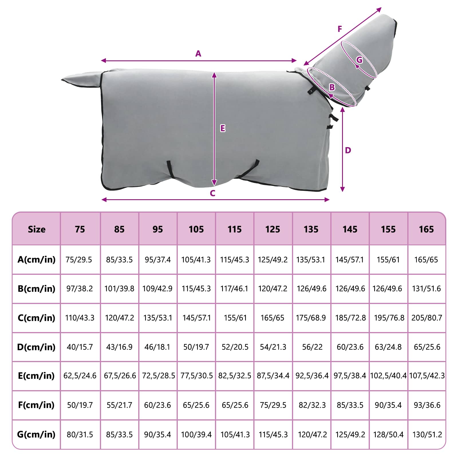 Konjski plašč Polna svetlo siva in roza Poliester - slika 9