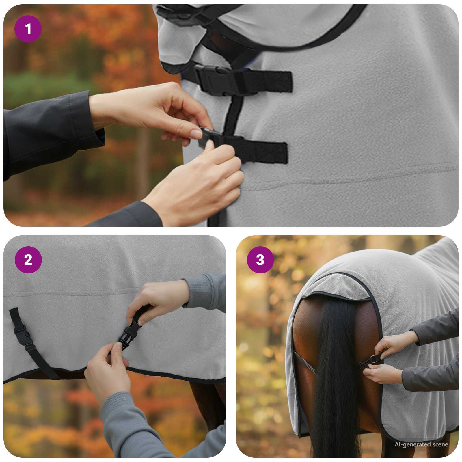 Konjski plašč Polna svetlo siva in roza Poliester - slika 11