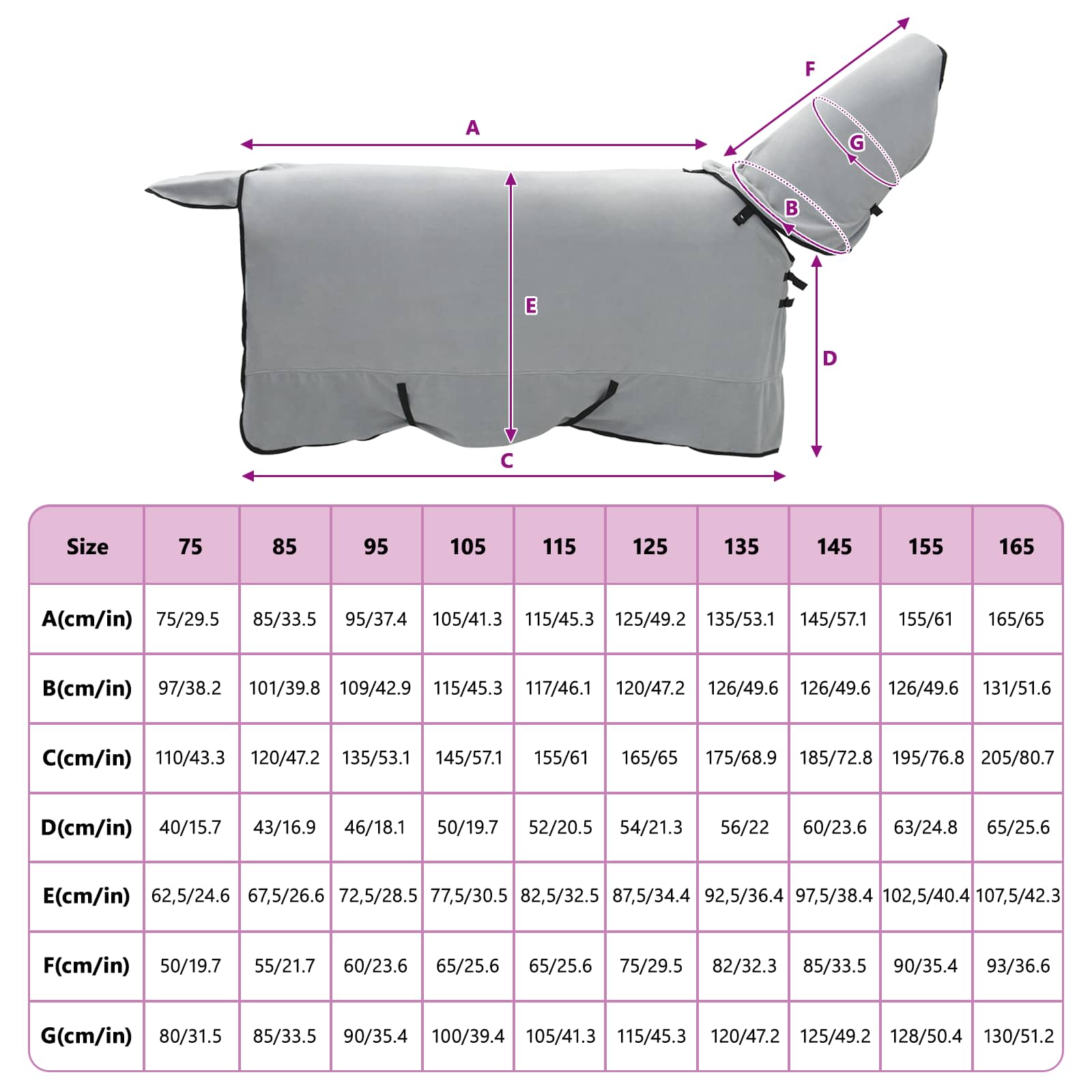 Konjski plašč Polna svetlo siva in roza Poliester - slika 9