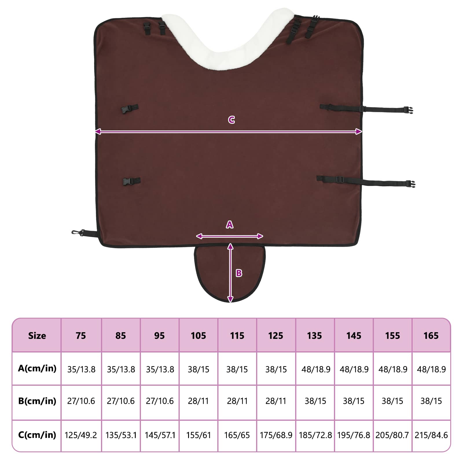 Konjski plašč Polna temno rjava 75 cm Polarna flanela - slika 10