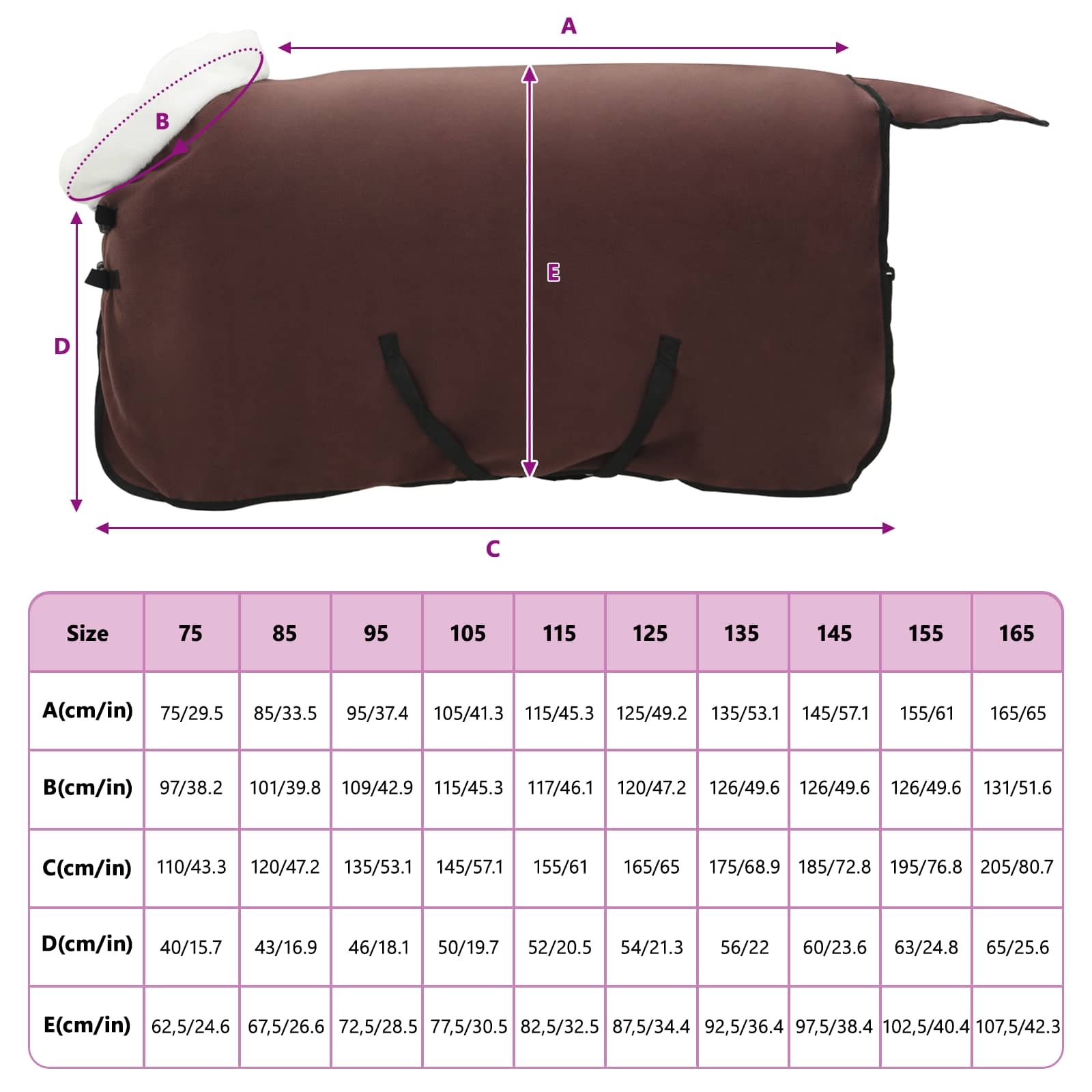 Konjski plašč Polna temno rjava 85 cm Polarna flanela - slika 9