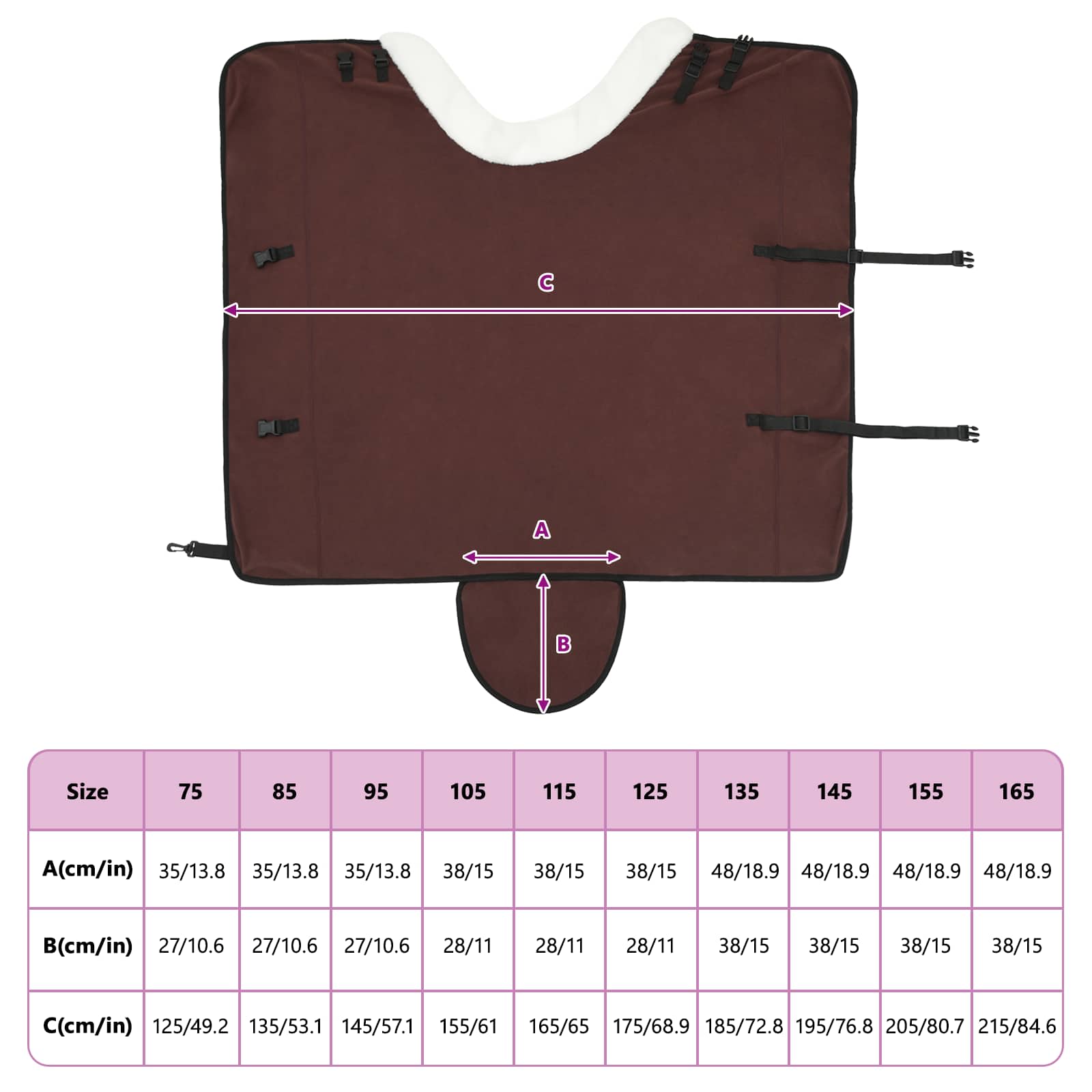 Konjski plašč Polna temno rjava 125 cm Polarna flanela - slika 10