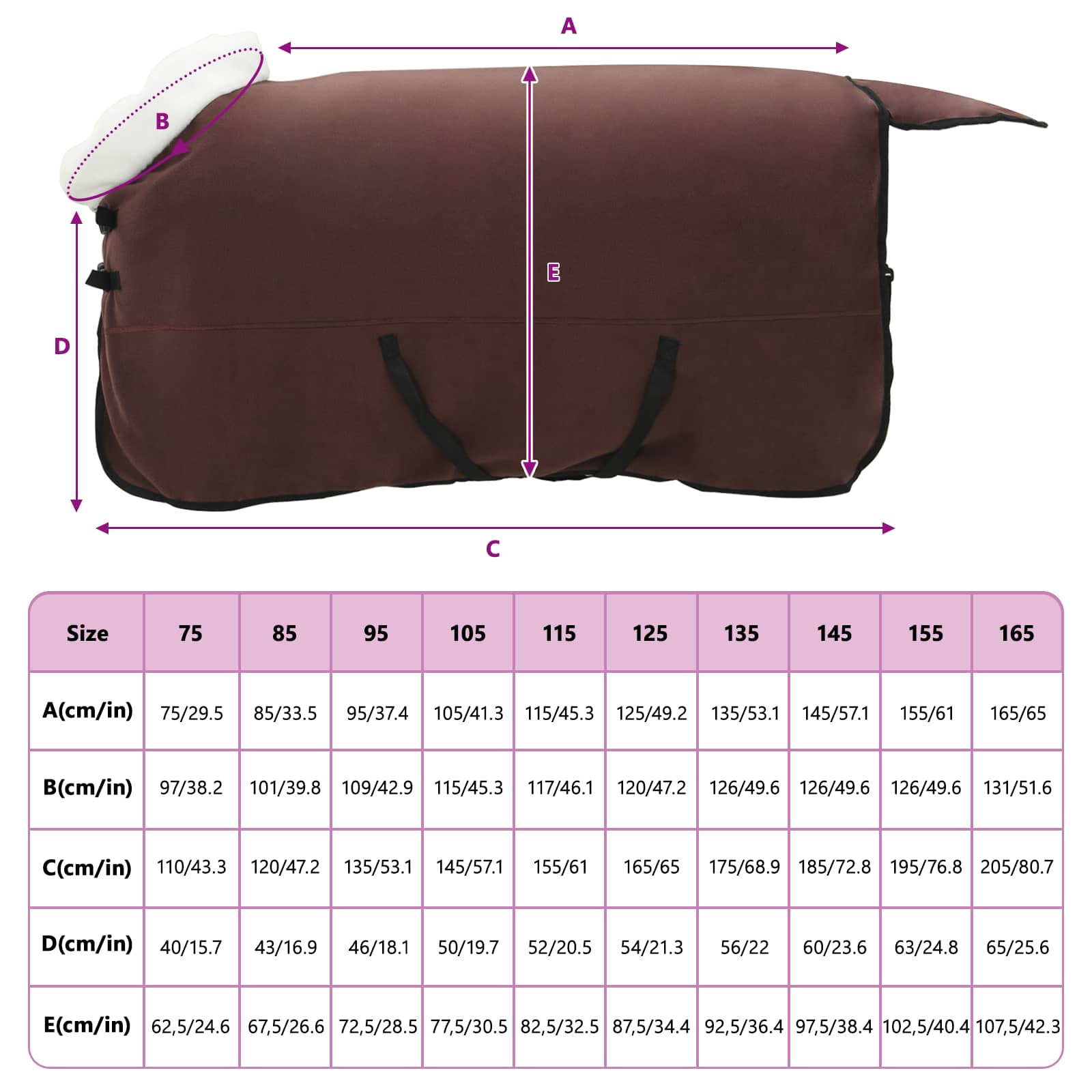 Konjski plašč Polna temno rjava 155 cm Polarna flanela - slika 9