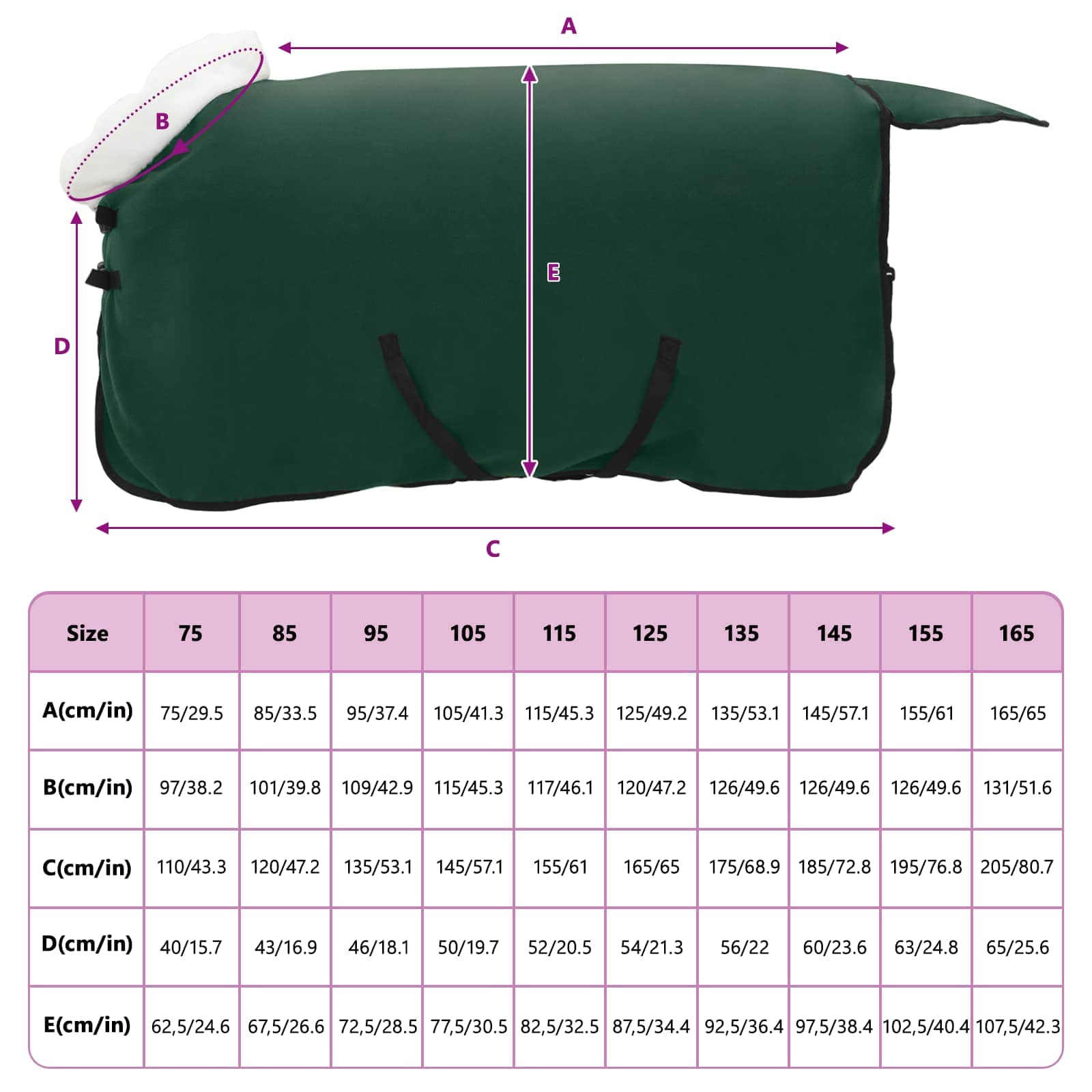 Konjski plašč Polna temno zelena 85 cm Polarna flanela - slika 9