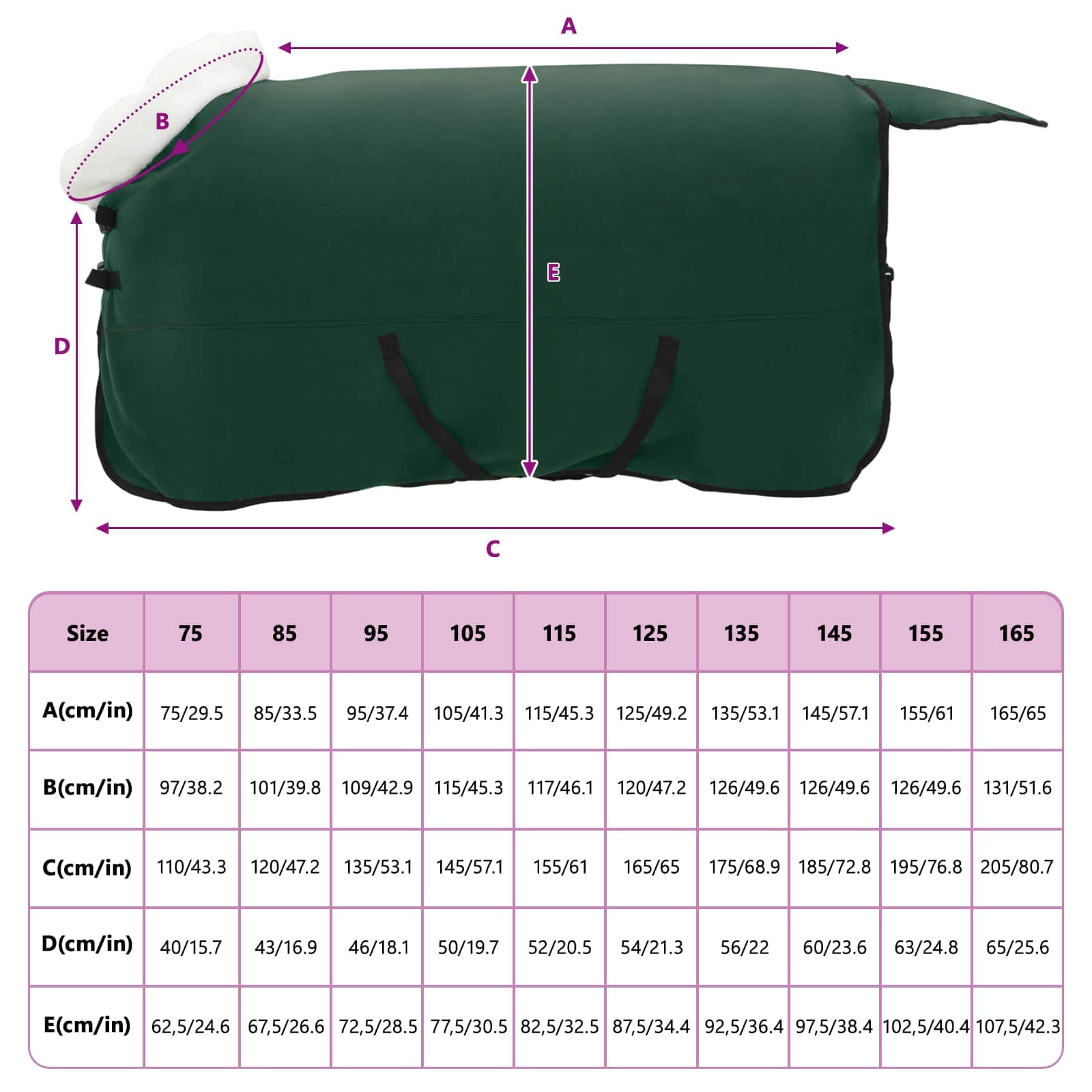 Konjski plašč Polna temno zelena 155 cm Polarna flanela - slika 9