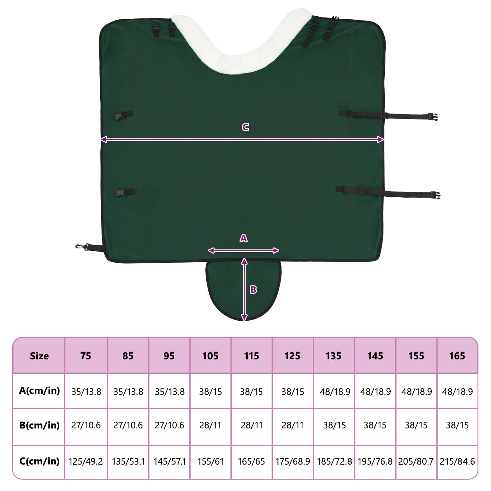 Konjski plašč Polna temno zelena 155 cm Polarna flanela - slika 10