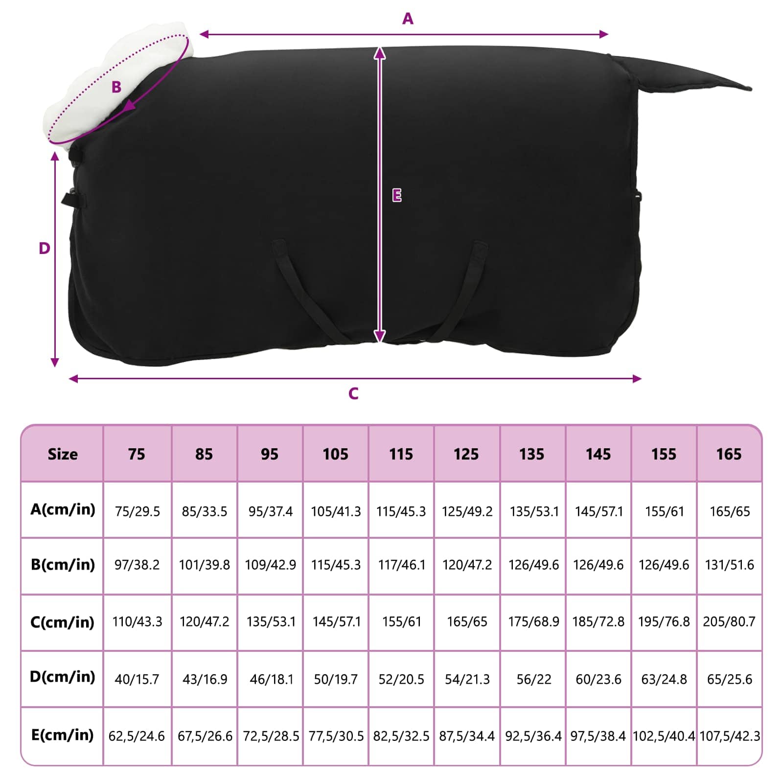 Deka pro koně Černá 75 cm Polartec fleece - obrázek 8