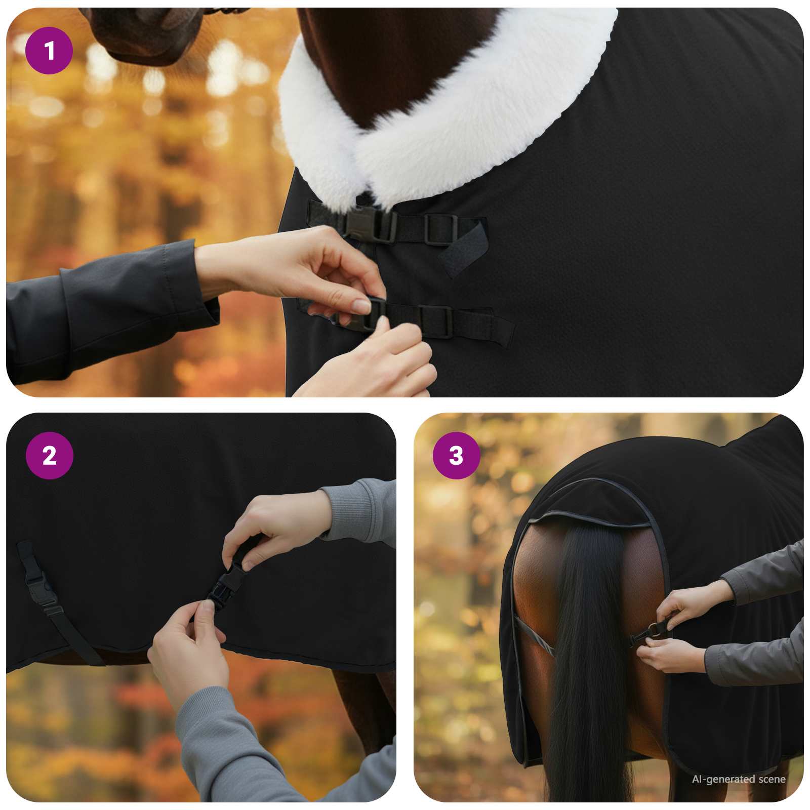 Konjski plašč Črna 115 cm Polarna flanela - slika 11