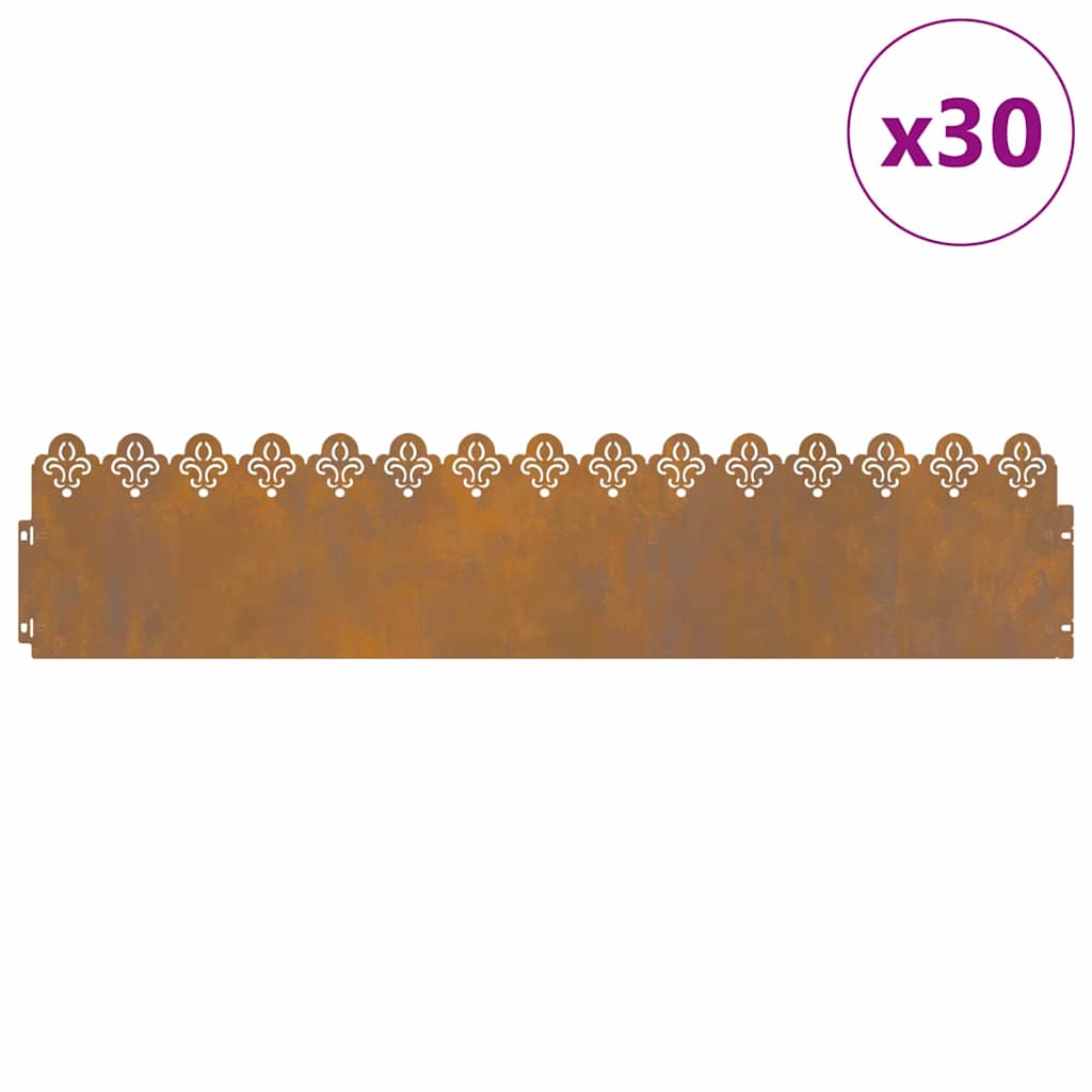 vidaXL Gazonranden 30 pcs Roestig 103 x 0,05 x 22 cm Cortenstaal