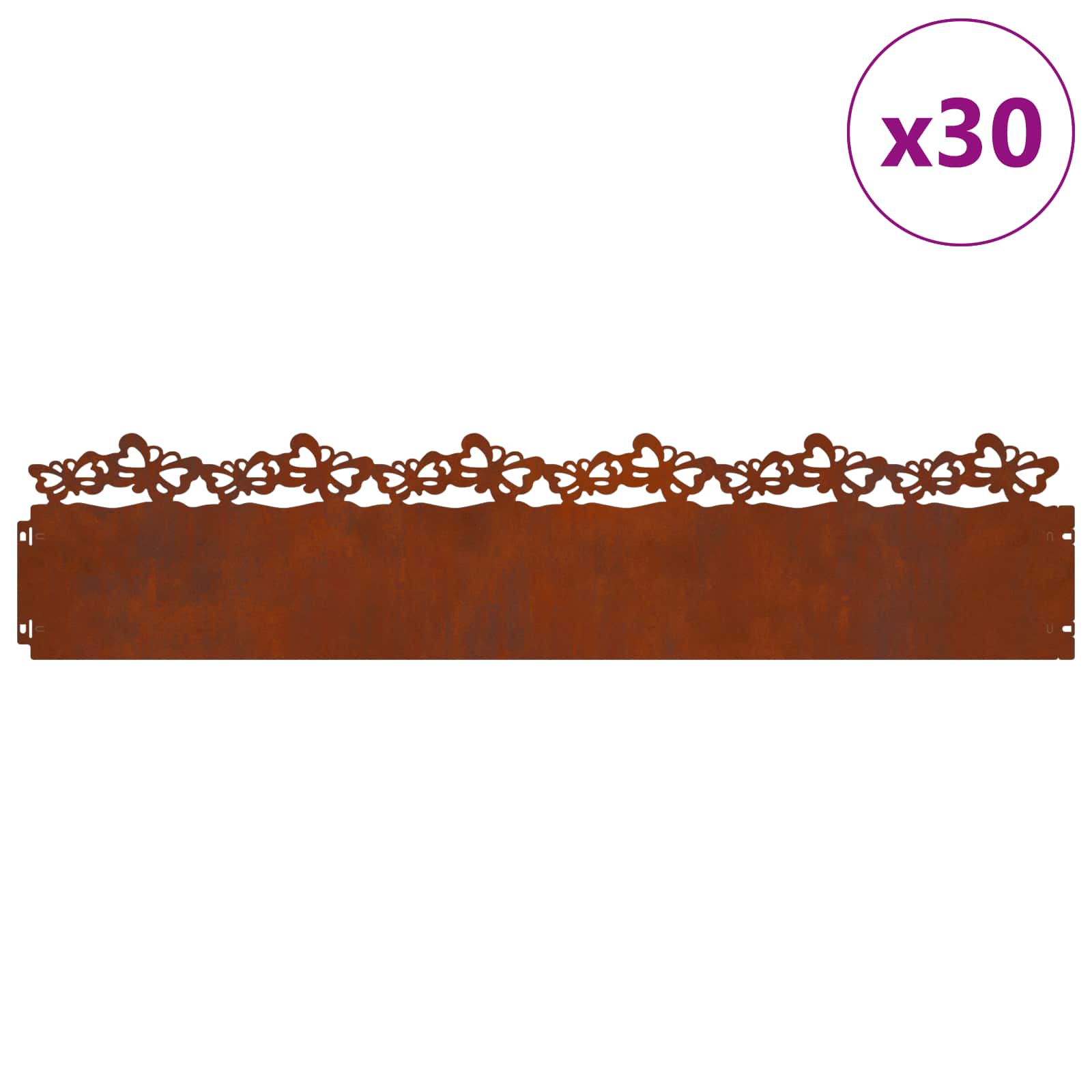 vidaXL Obrubníky trávnika 30 ks 103 x 0,05 x 22 cm Hrdzavý