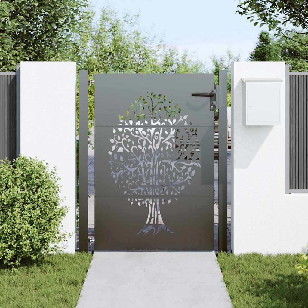 vidaXL Tuinpoort, Tuinpoort 105x75 cm Corten Staal Boomontwerp Zwart