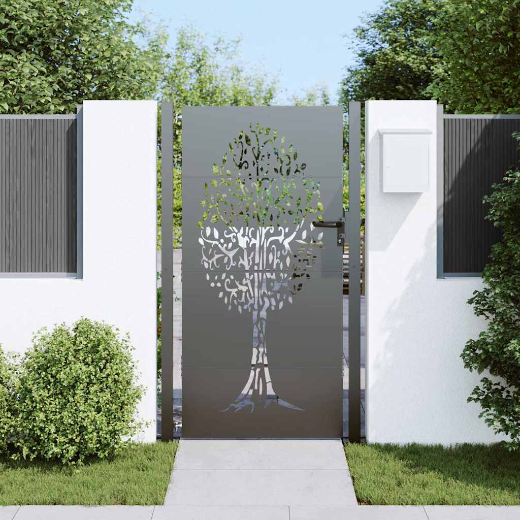 vidaXL Tuinpoort, Tuinpoort 105x75 cm Corten Staal Boomontwerp Zwart