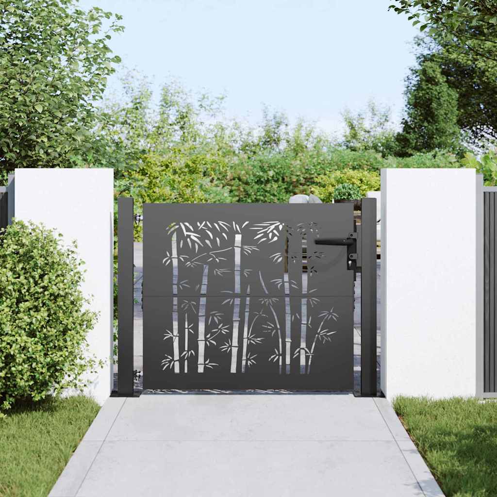 vidaXL Tuinpoort, Tuinpoort 105x75 cm Cortenstaal Bamboe Ontwerp Zwart