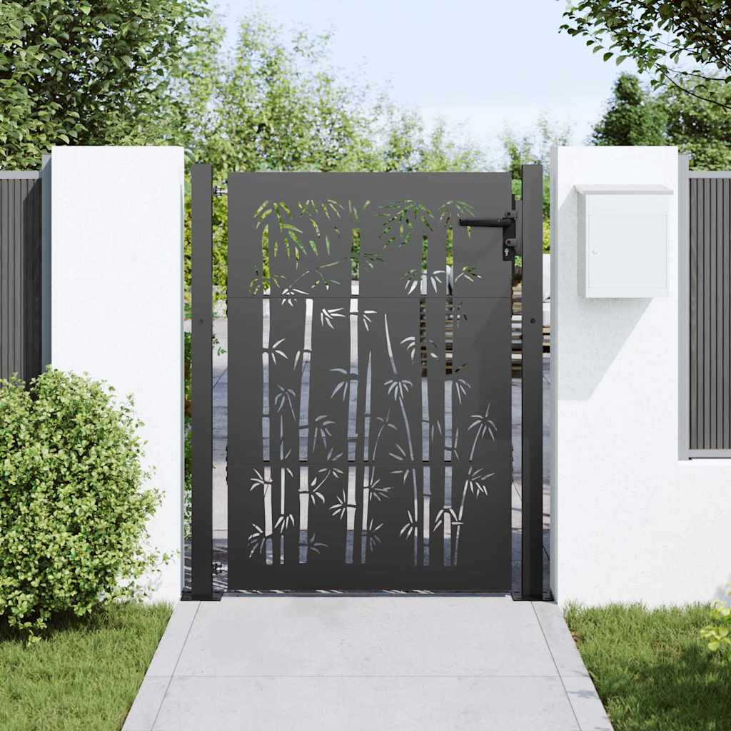 vidaXL Tuinpoort, Tuinpoort 105x75 cm Cortenstaal Bamboe Ontwerp Zwart