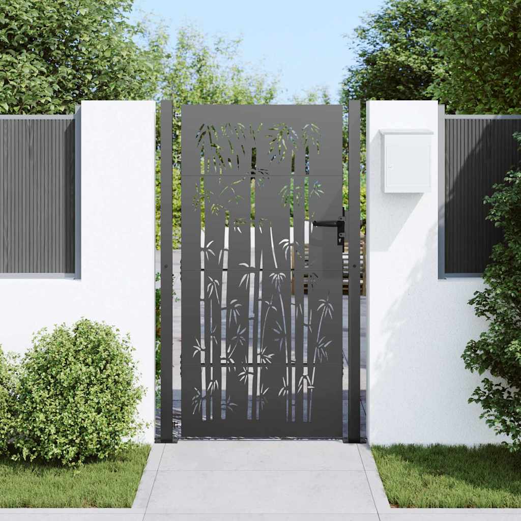 vidaXL Tuinpoort, Tuinpoort 105x75 cm Cortenstaal Bamboe Ontwerp Zwart