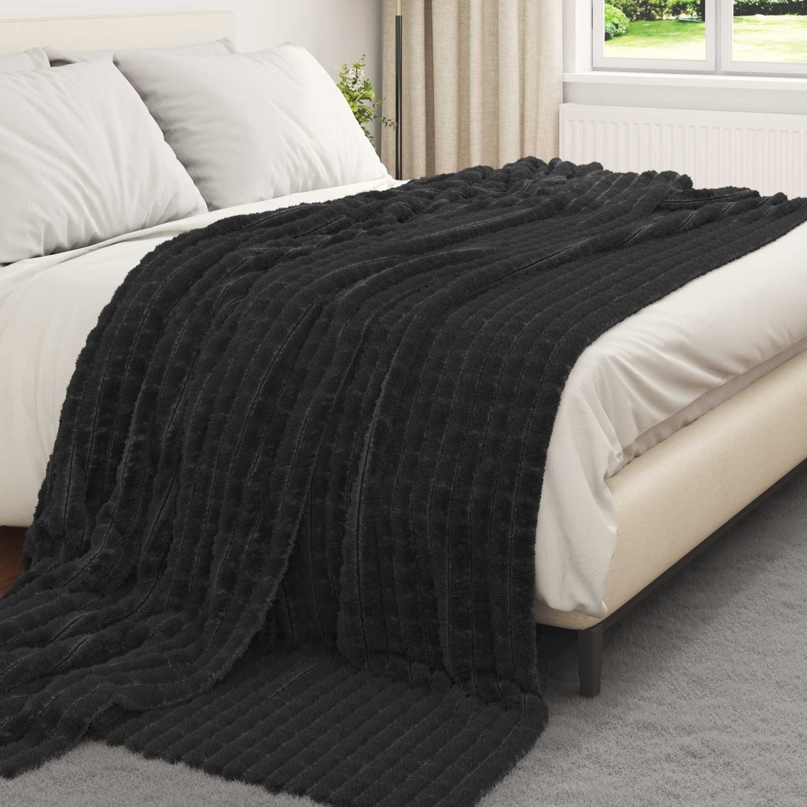 vidaXL Pătura de aruncat Negru 270 x 240 cm Molton