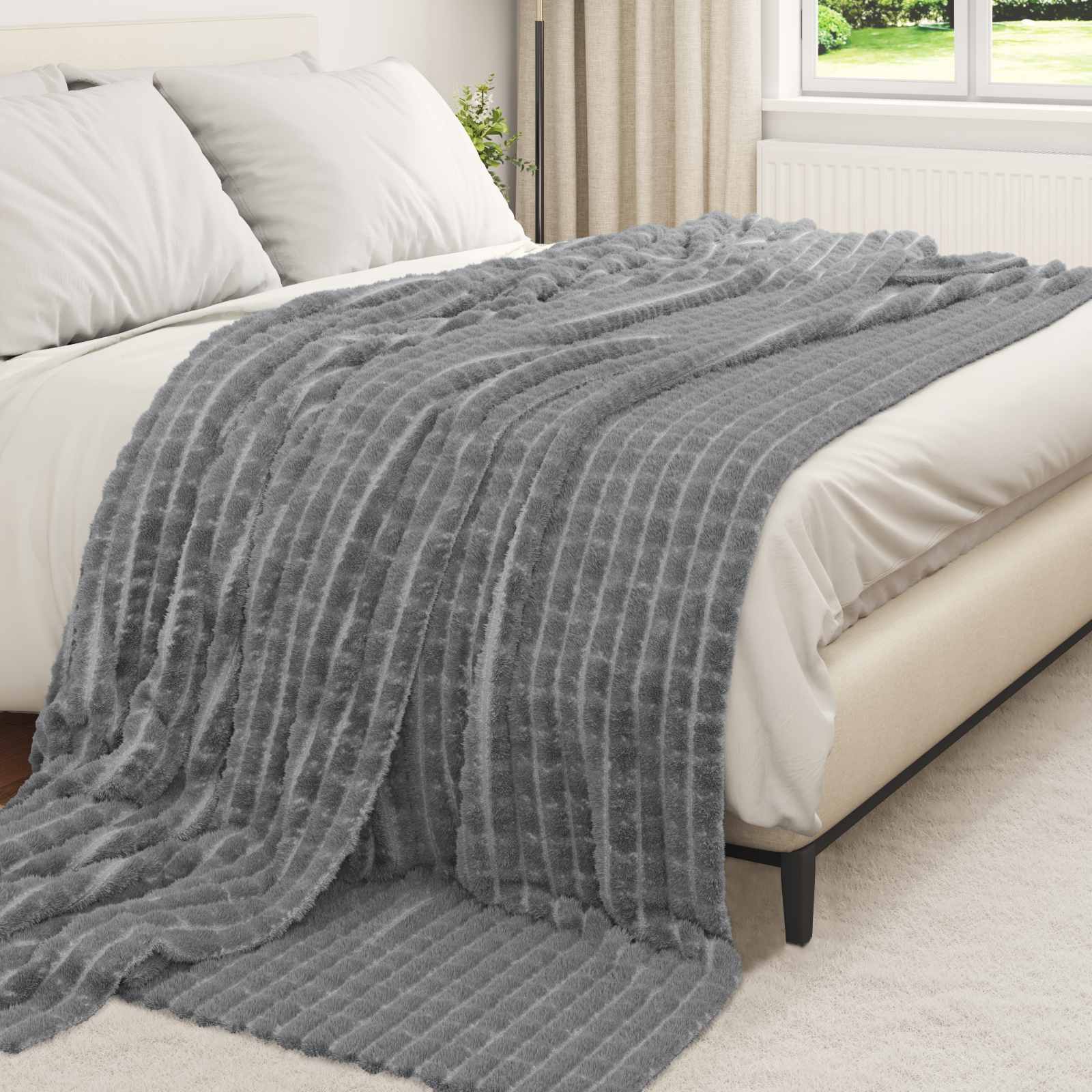 Pături de aruncat 6 pcs Gri închis 240 x 220 cm Molton [2]