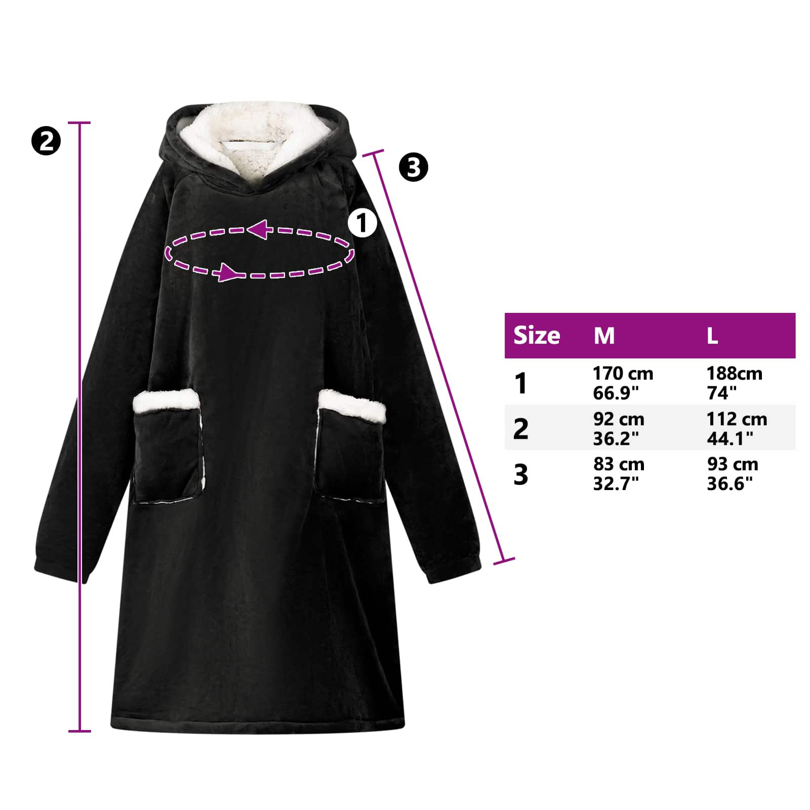 Odeja s kapuco Črna m Flis in flanel - slika 8