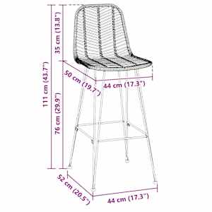Barová židle 2 pcs Přírodní 44,5 x 53 x 111 cm Ratan a železo - obrázek 11