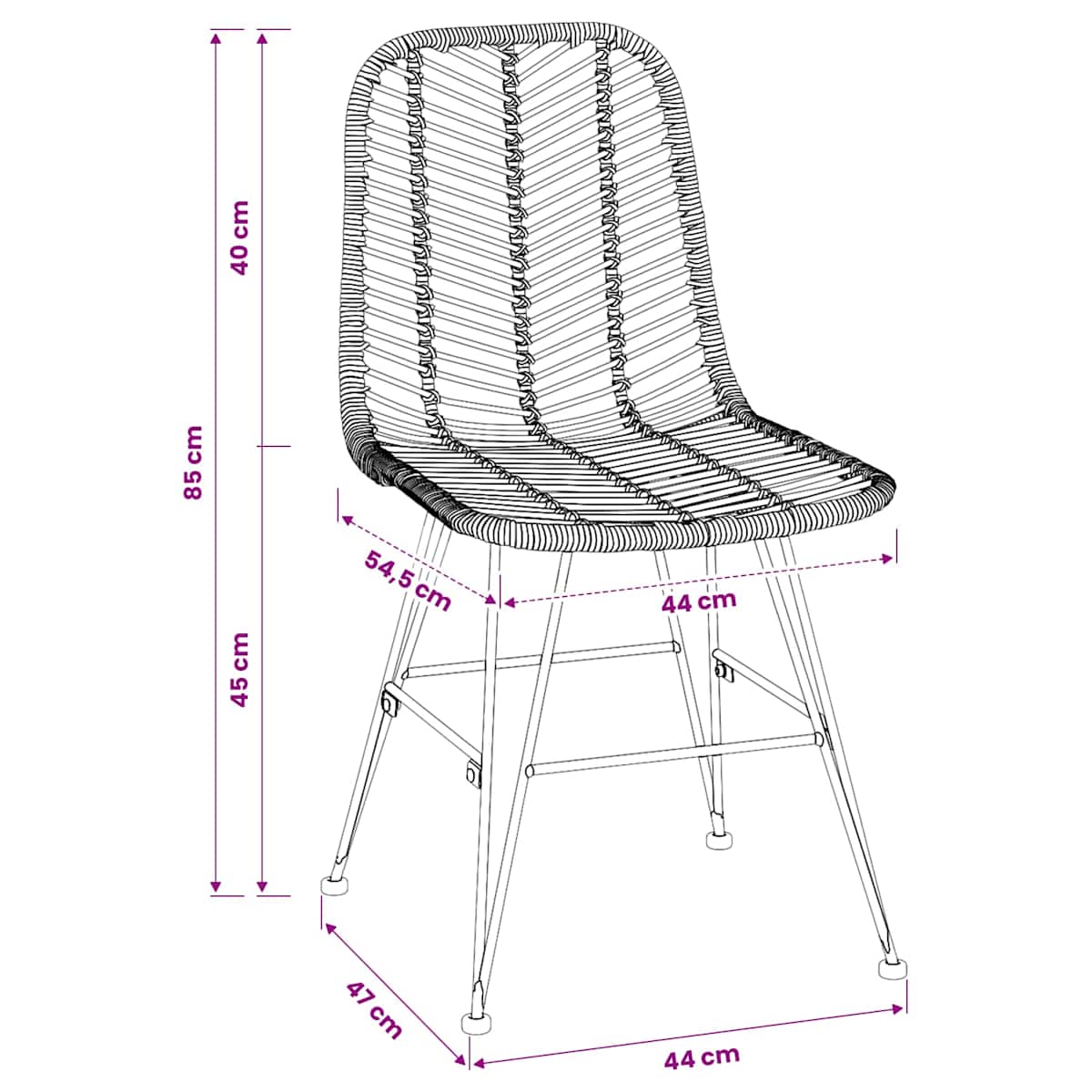 Spisestuestol 2 stk. Rattan og Jern 44 x 54,5 x 85 cm - Billede 11