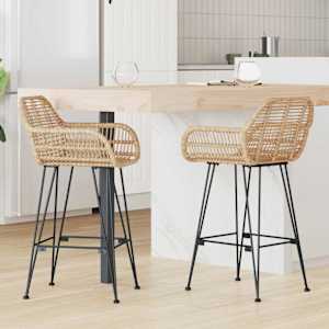 Barová židle 2 pcs Přírodní 55 x 52 x 92 cm Ratan a železo - obrázek 1