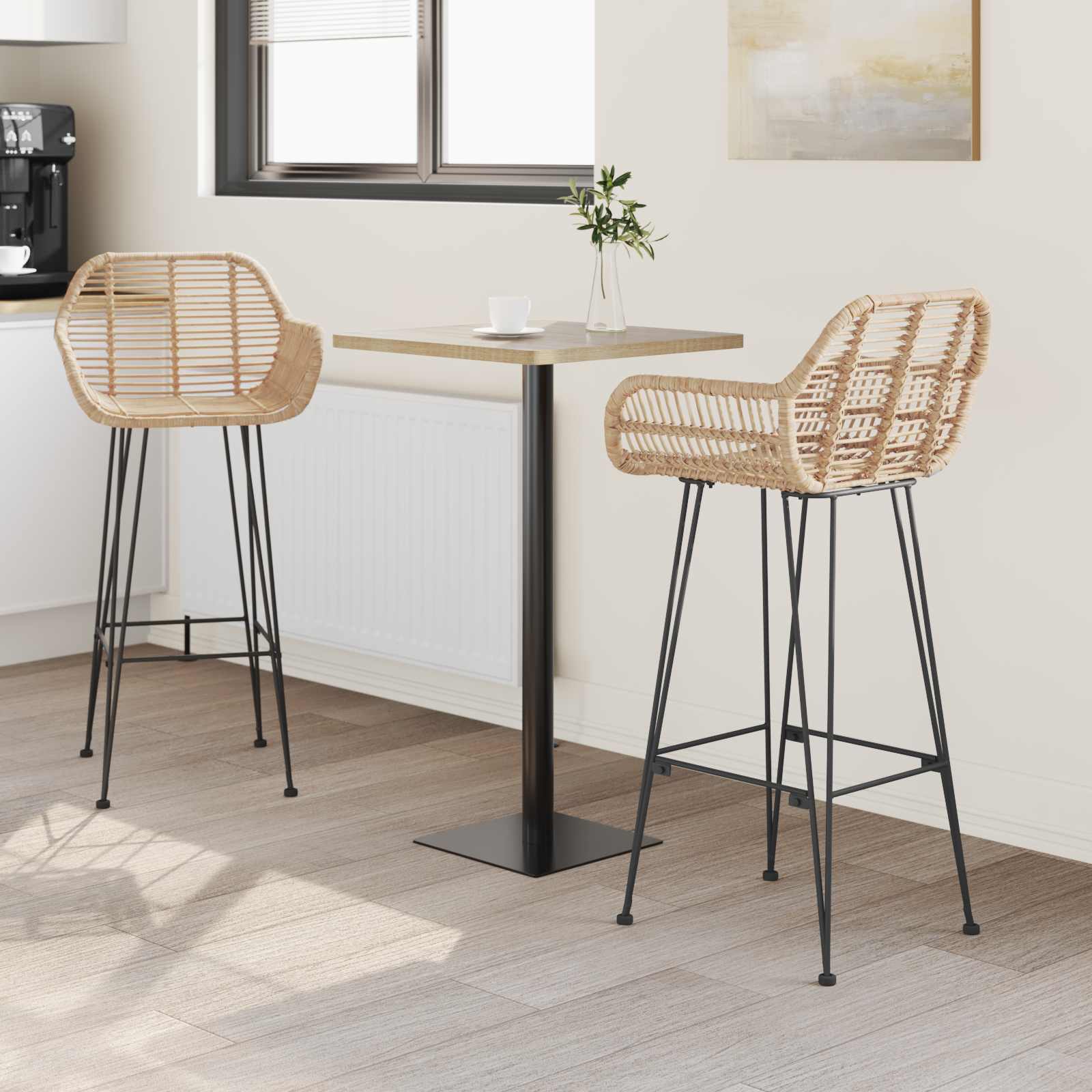 vidaXL Barkruk 2 pcs Naturel 55 x 52 x 92 cm Riet en IJzer