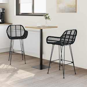 Barová židle 2 pcs Černá 55 x 52 x 92 cm Ratan a železo - obrázek 3