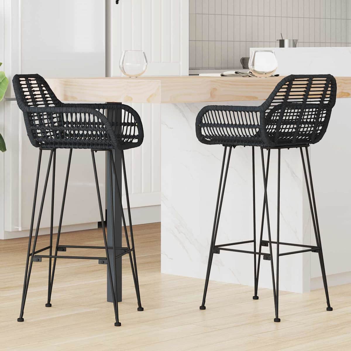 Barstol 2 stk. Rattan og Jern